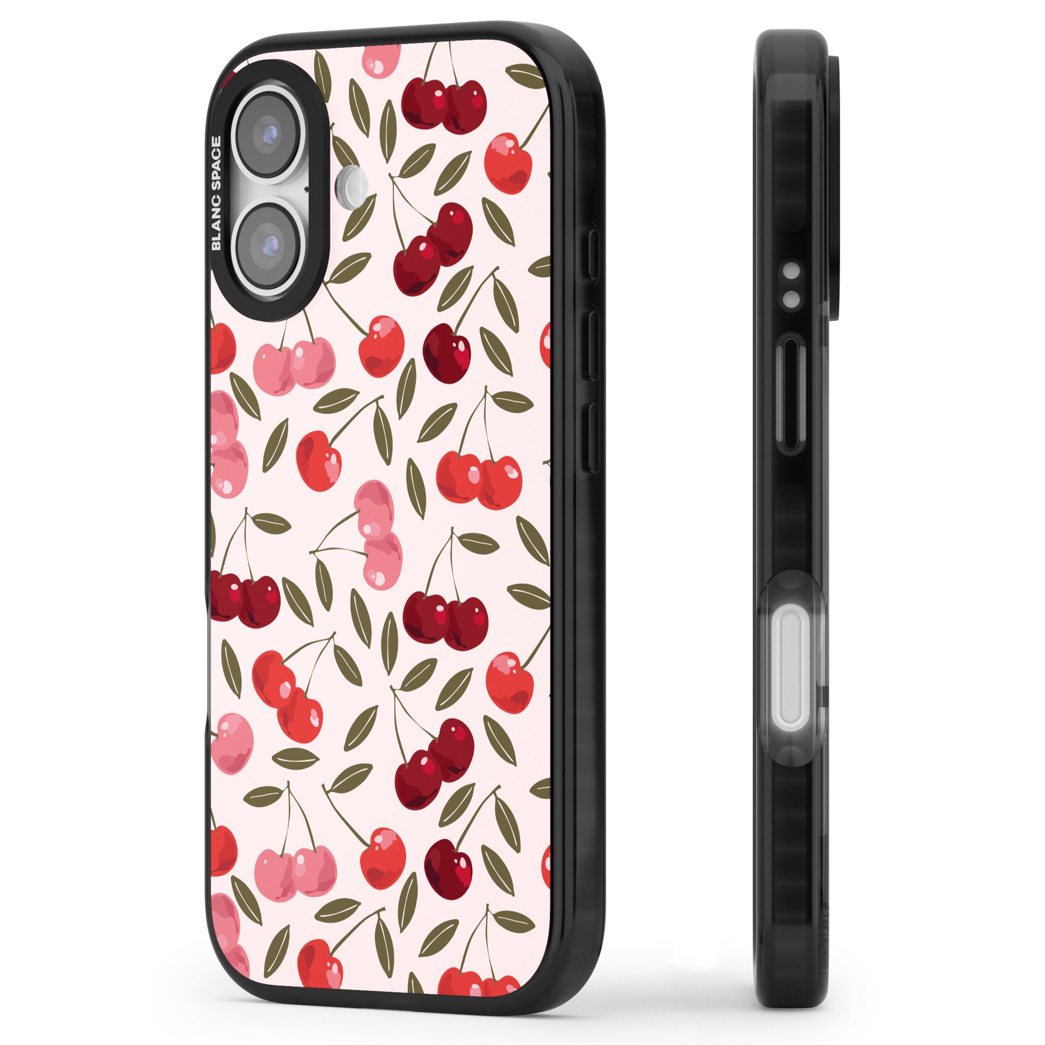 Fruity & Fun Patterns Cherries iPhone 17 Impact Pro Black Phone Case Side Profile