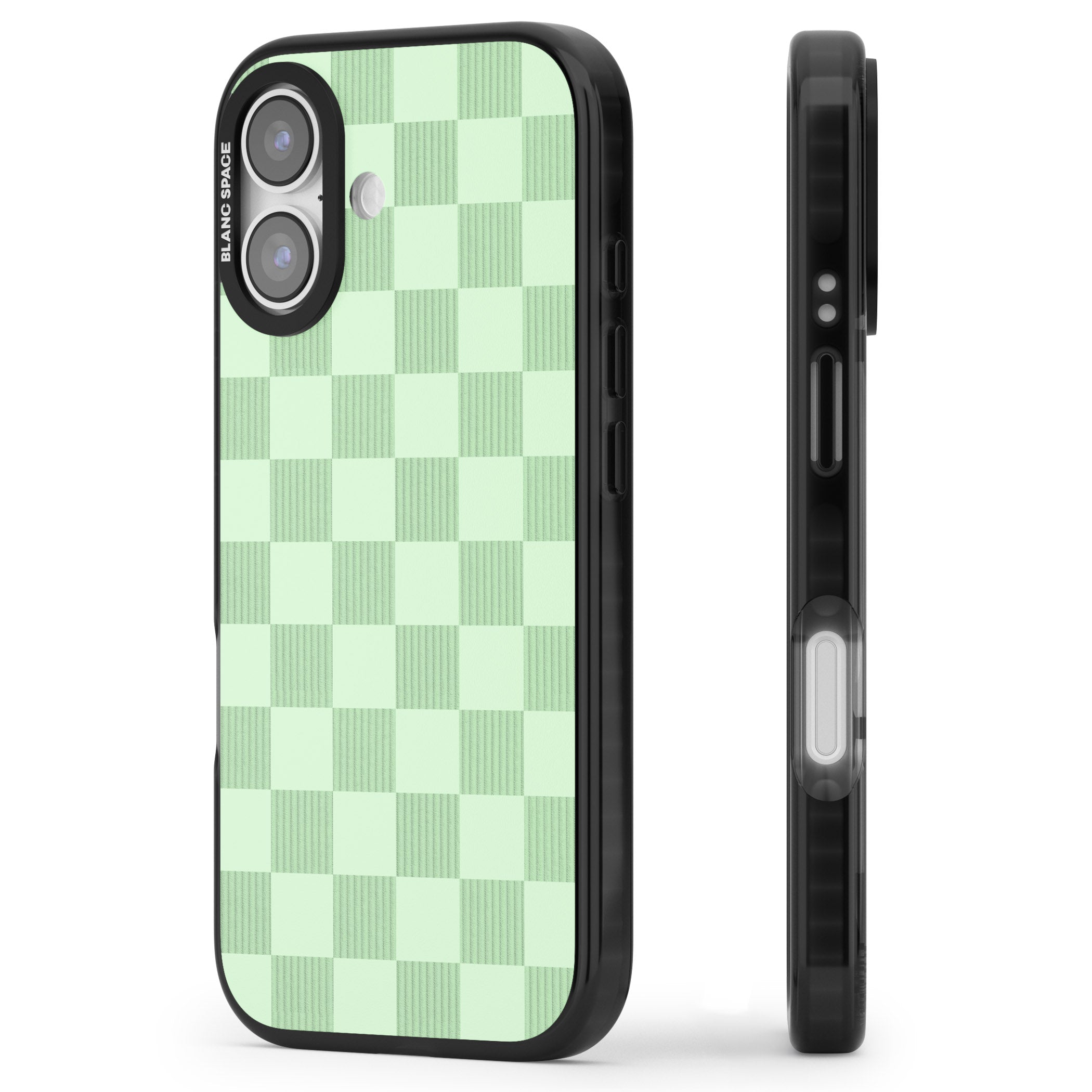 Seafoam Checkered iPhone 17 Impact Pro Black Phone Case Side Profile