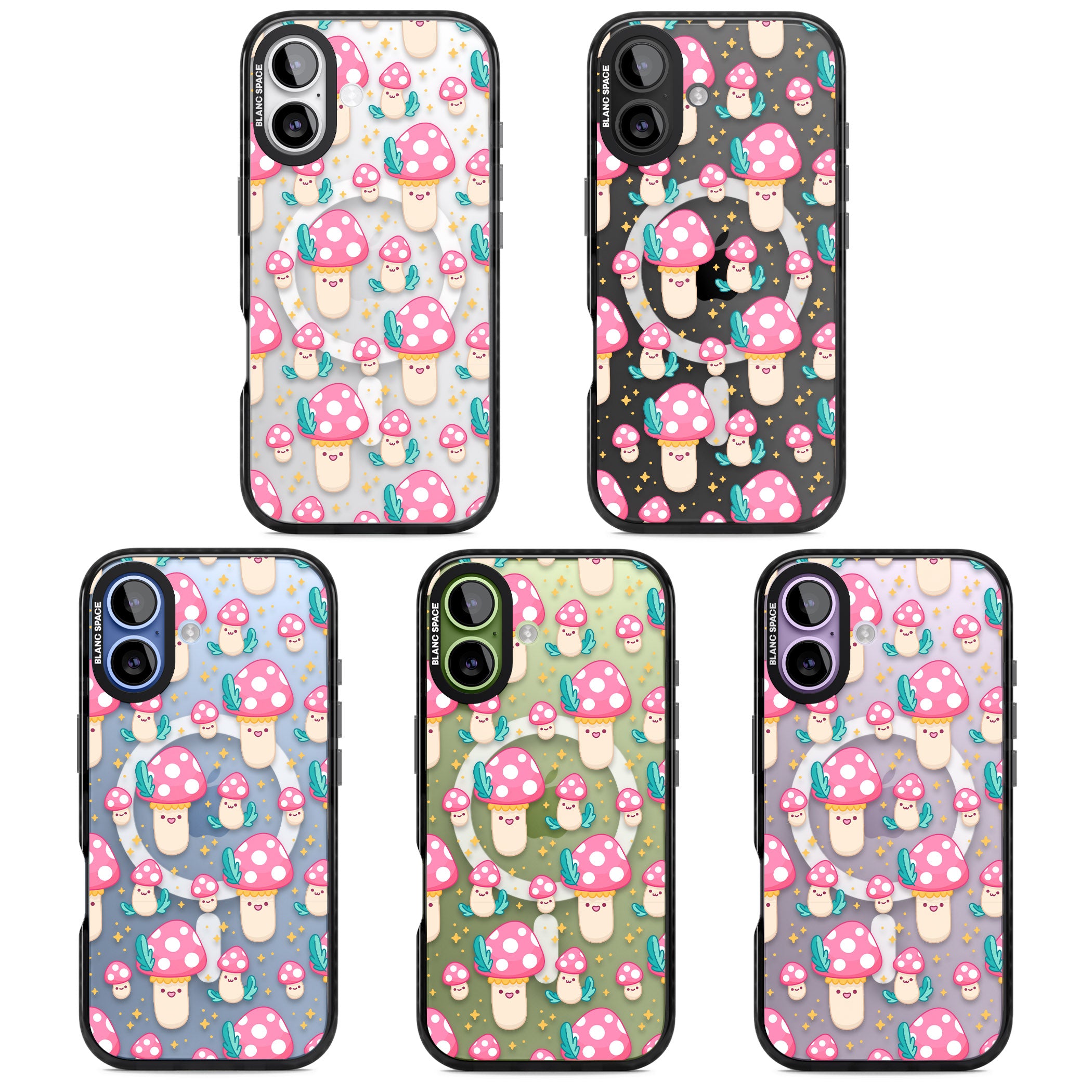 Cute Mushroom Pattern iPhone 17 Impact Pro Black Phone Case APT Impact Protection