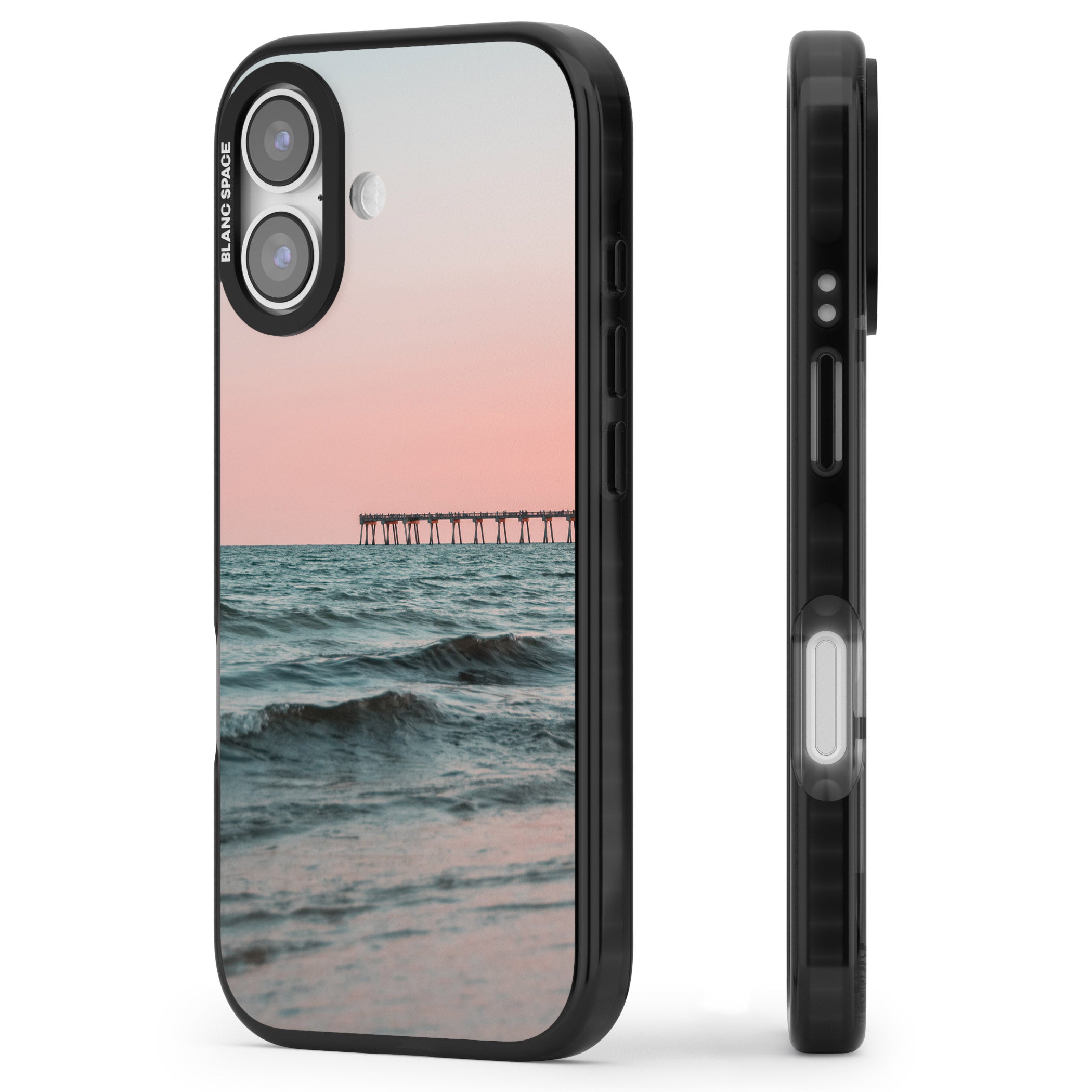 Sunset Pier iPhone 17 Impact Pro Black Phone Case Side Profile