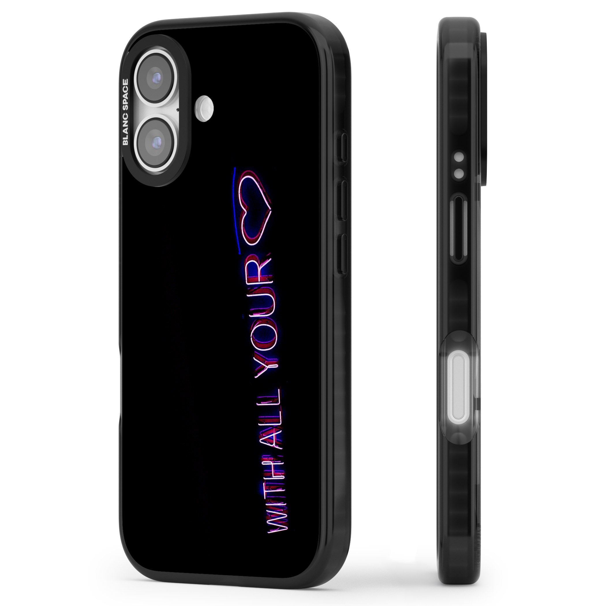 Neon Heart Script iPhone 17 Impact Pro Black Phone Case Side Profile