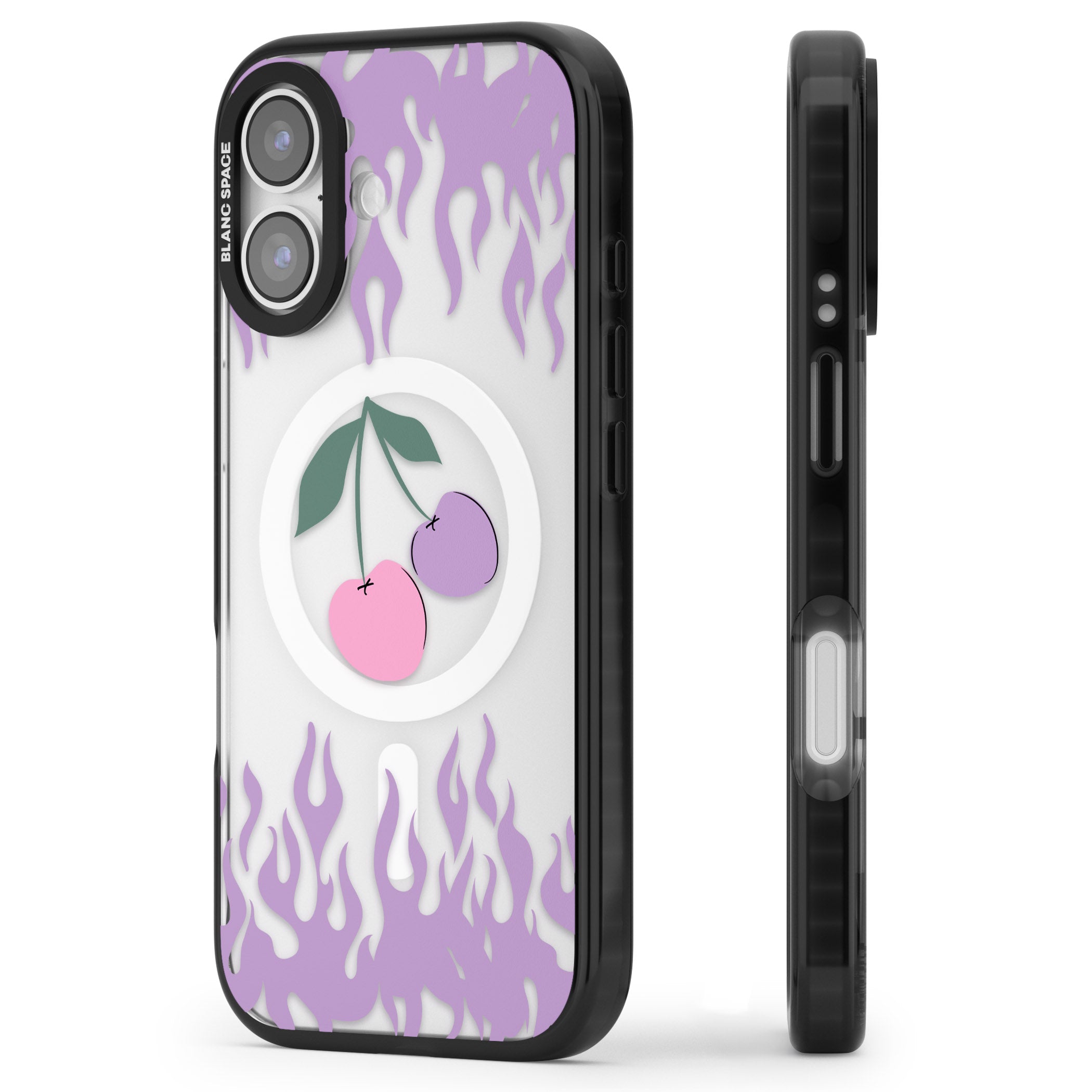 Cherries N' Flames iPhone 17 Impact Pro Black Phone Case Side Profile