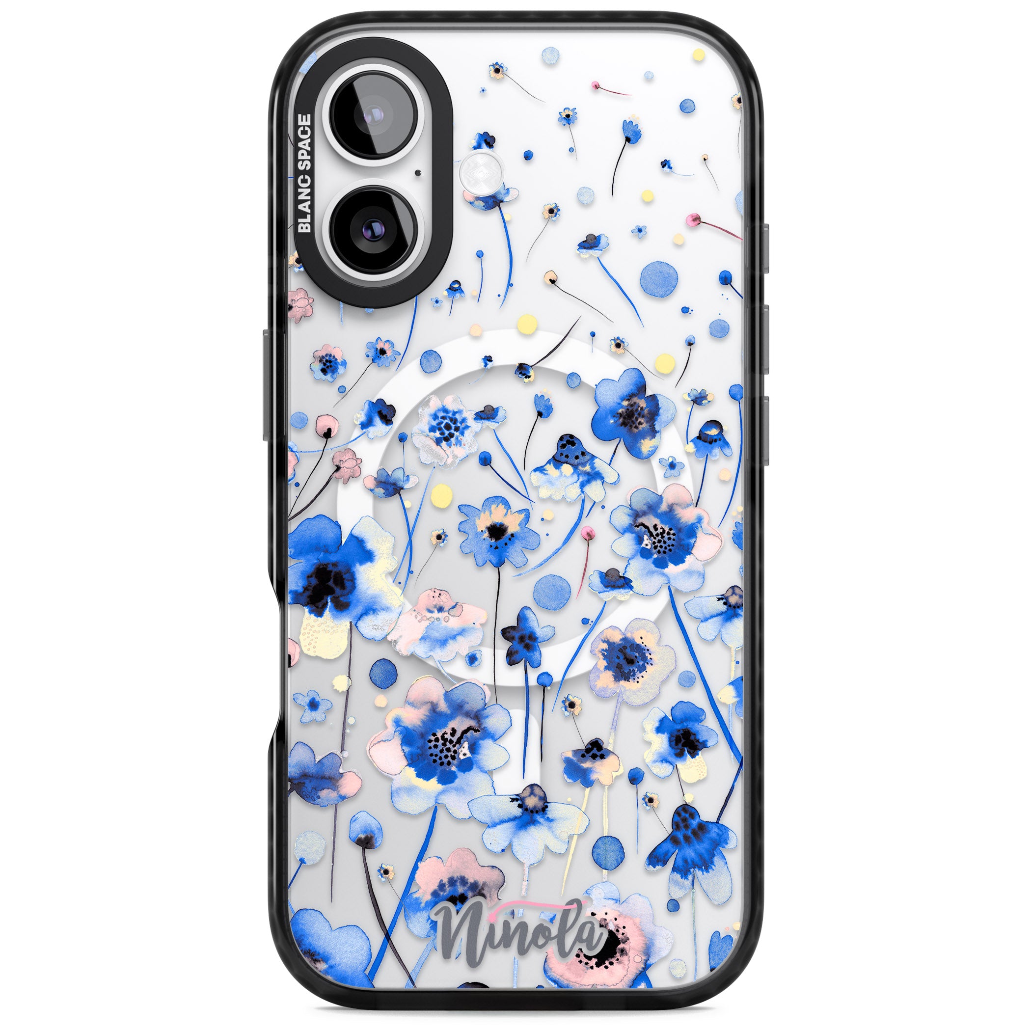 Ink Flowers Blue iPhone 17 Impact Pro Black Phone Case