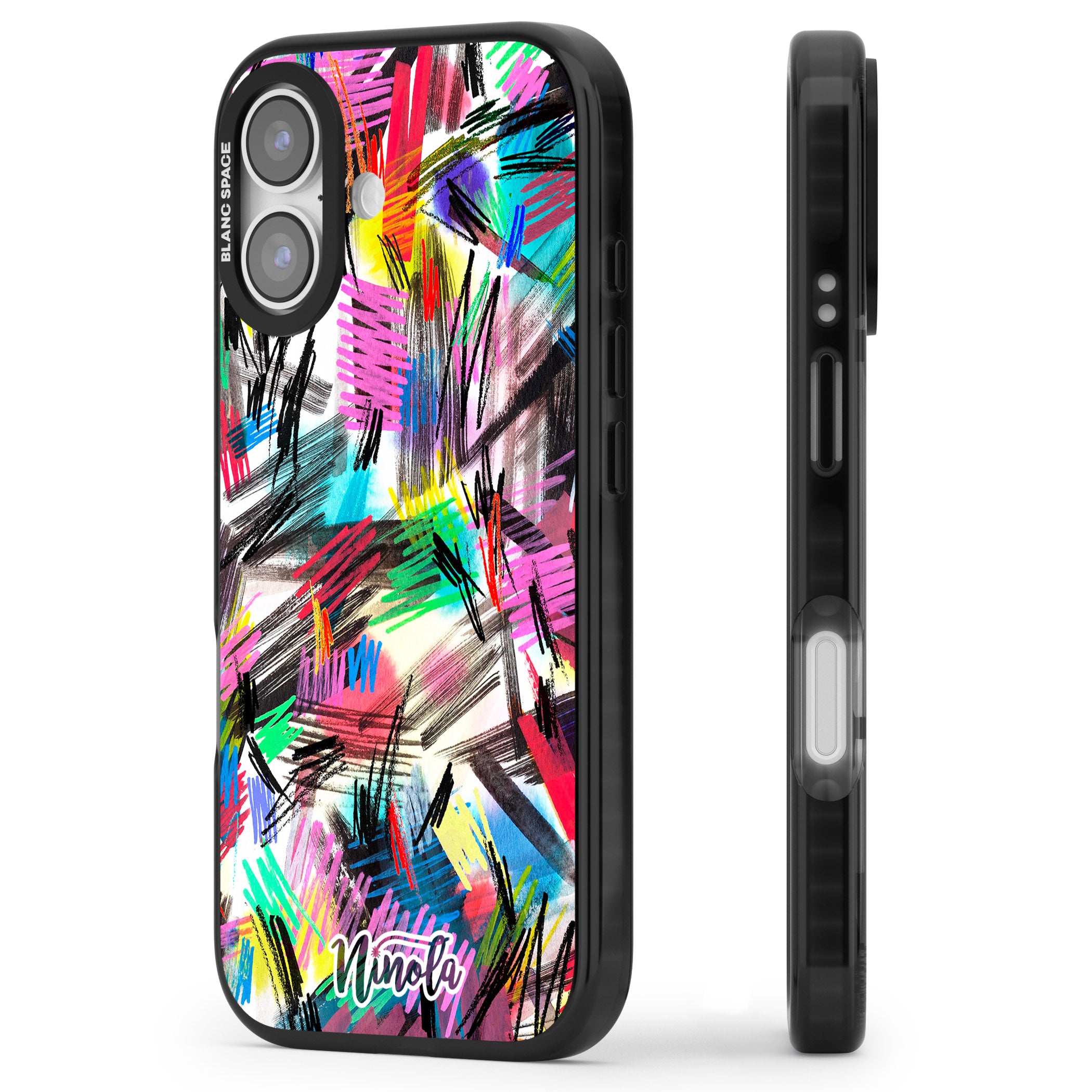 Wild Strokes Rainbow iPhone 17 Impact Pro Black Phone Case Side Profile