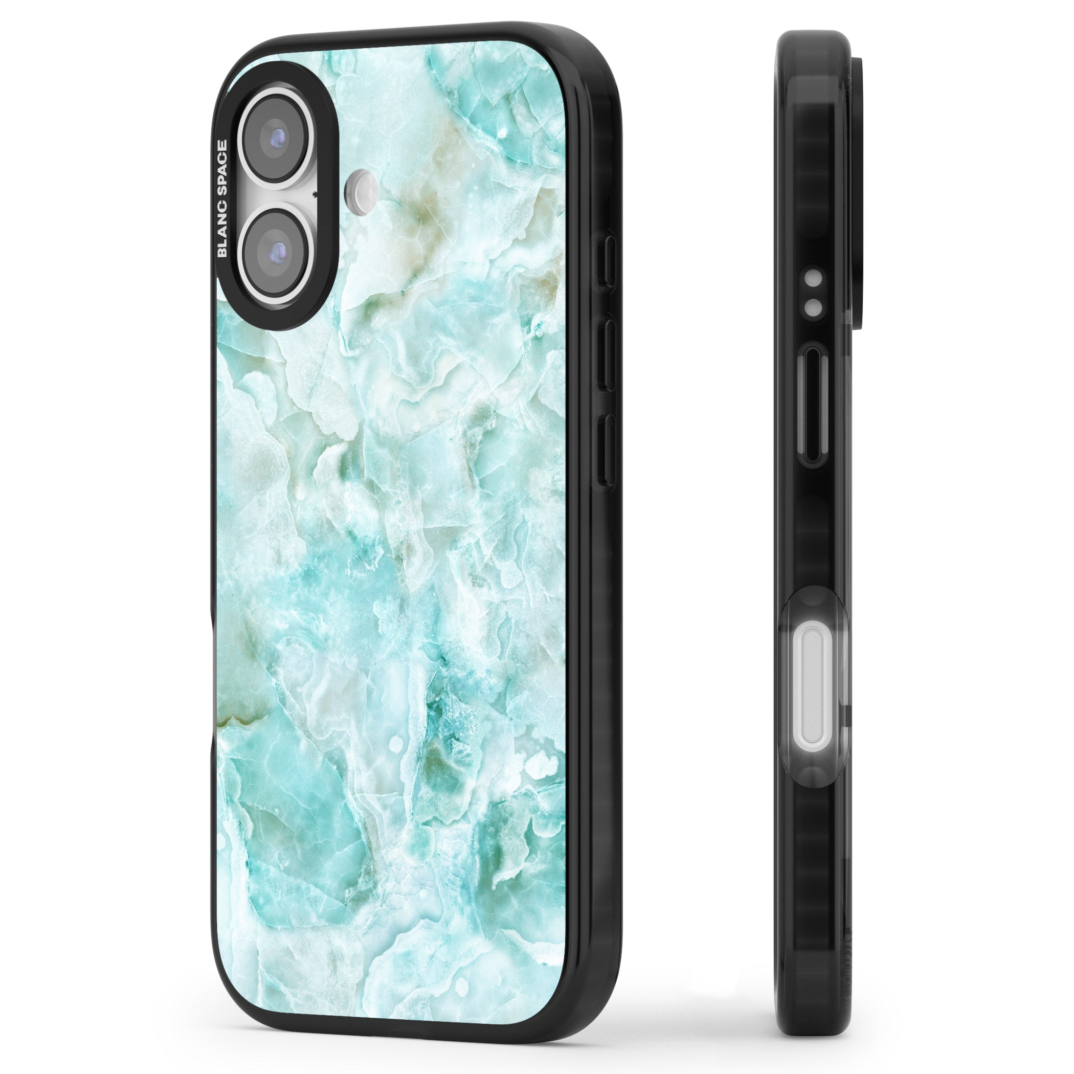 Aqua Onyx Marble iPhone 17 Impact Pro Black Phone Case Side Profile