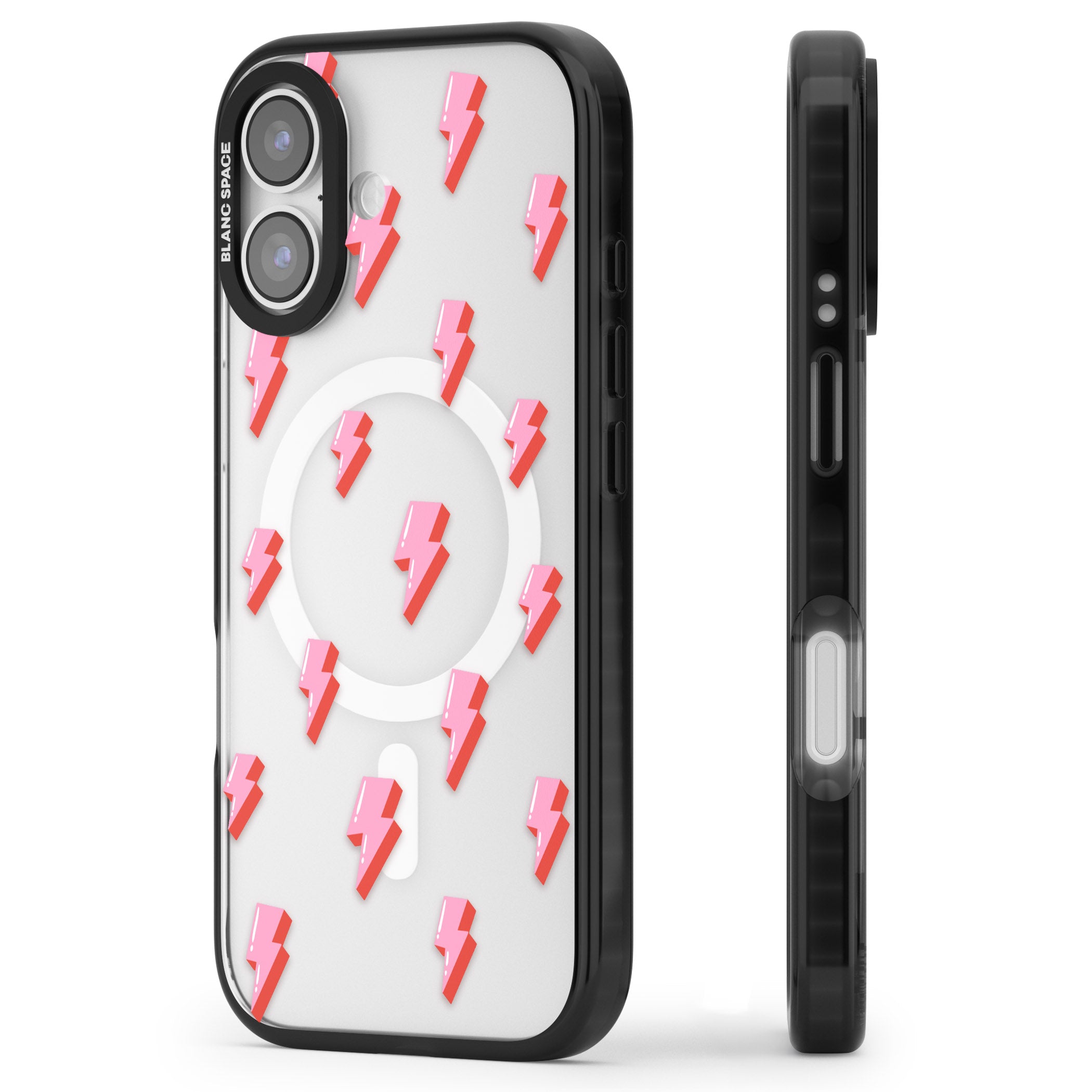 Pink Bolt Pattern iPhone 17 Impact Pro Black Phone Case Side Profile