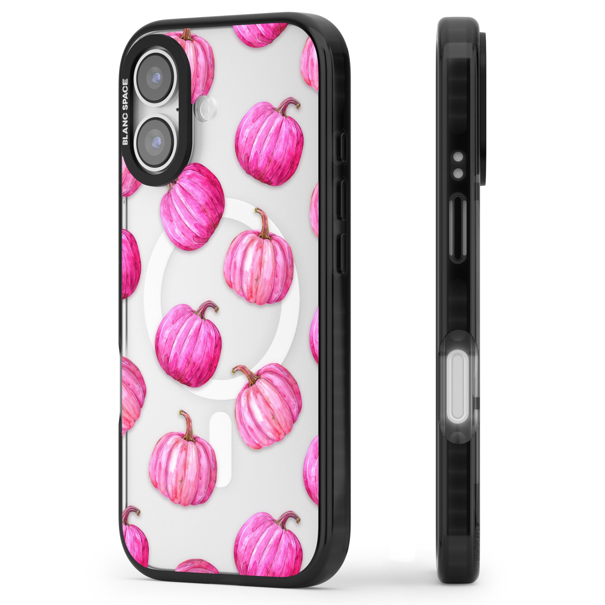 Pink Pumpkins iPhone 17 Impact Pro Black Phone Case Side Profile