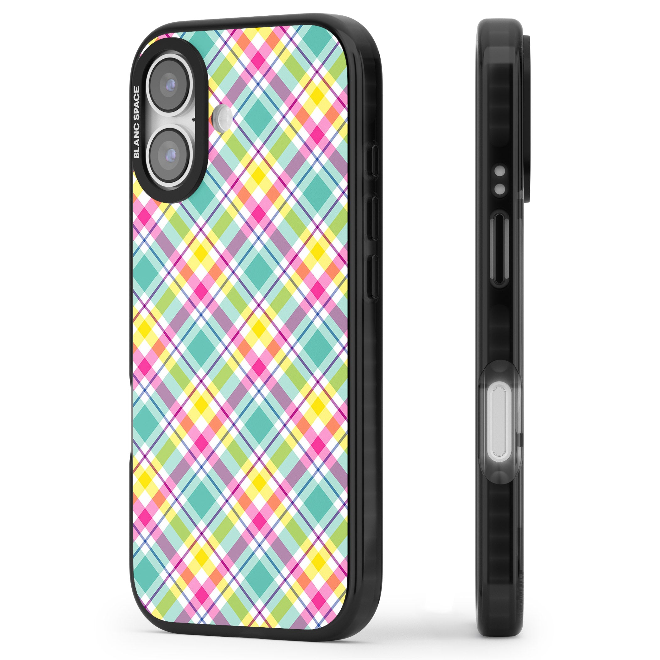 Crosshatch Plaid iPhone 17 Impact Pro Black Phone Case Side Profile