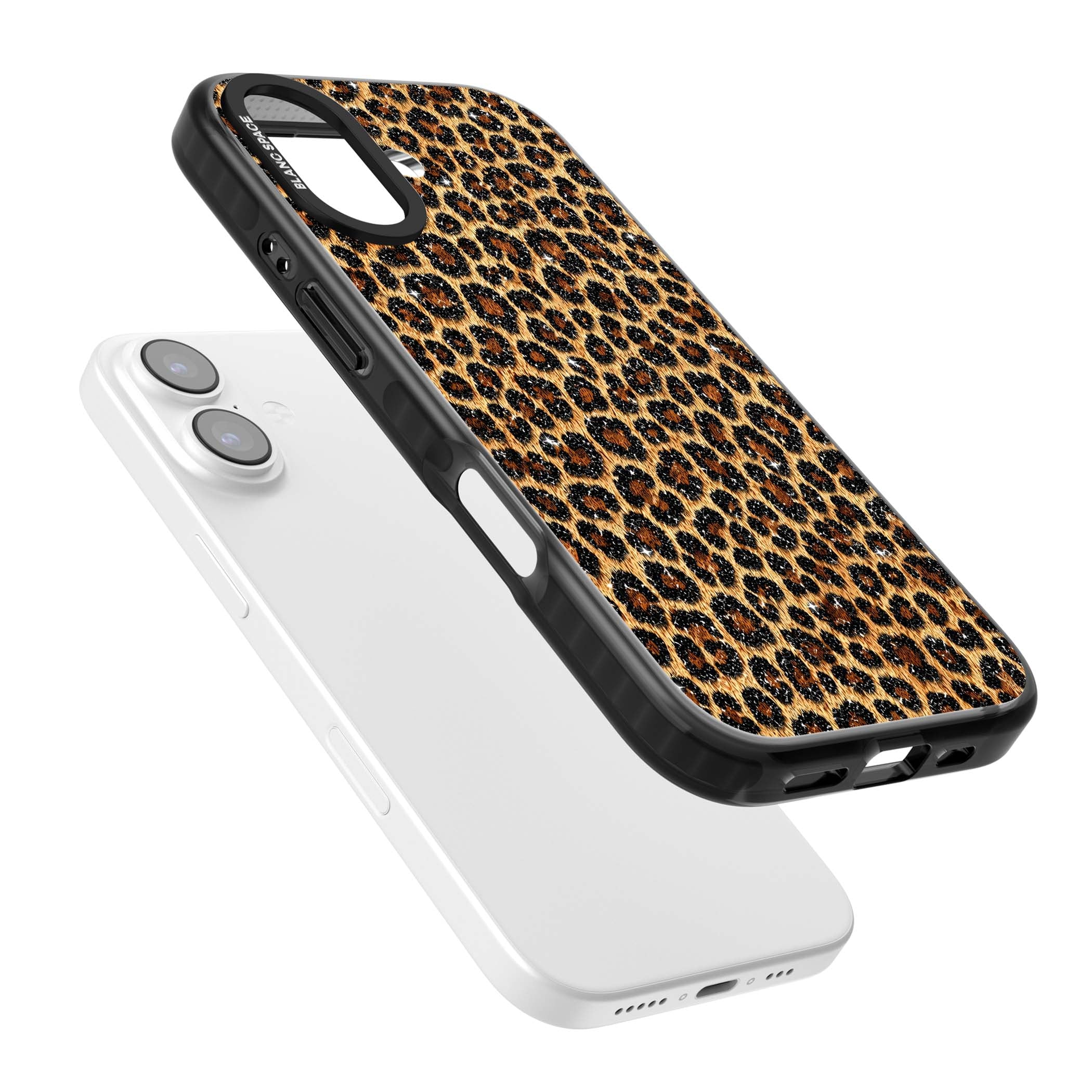 Diamond Leopard leopard print iPhone case featuring golden tan fur, black rosette spots and subtle glitter sparkle | Black Impact Magsafe case for iPhone 17