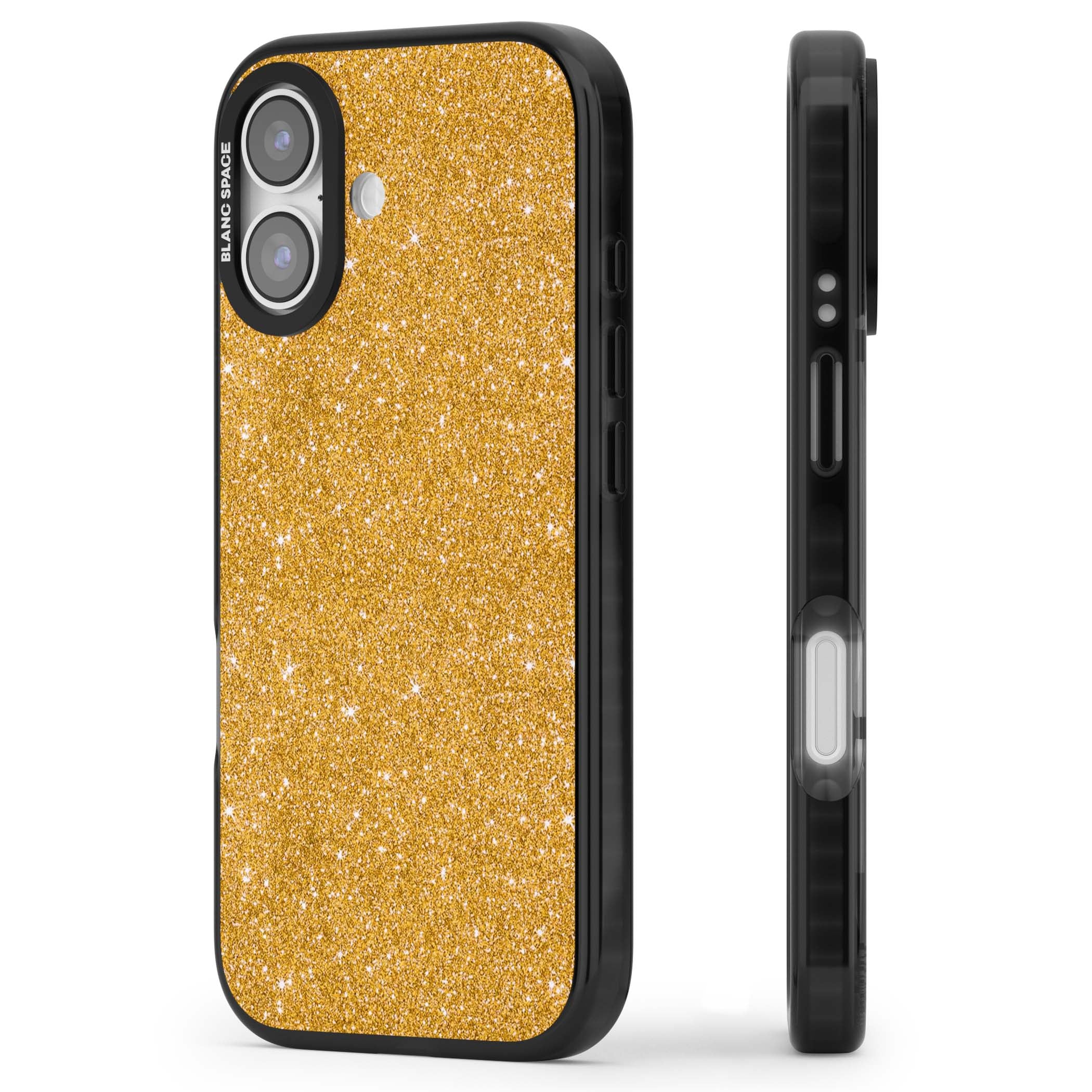Gold Glitter gold glitter iPhone case featuring a shimmering sparkle wallpaper design in luxury gold | Black Impact Magsafe case for iPhone 17