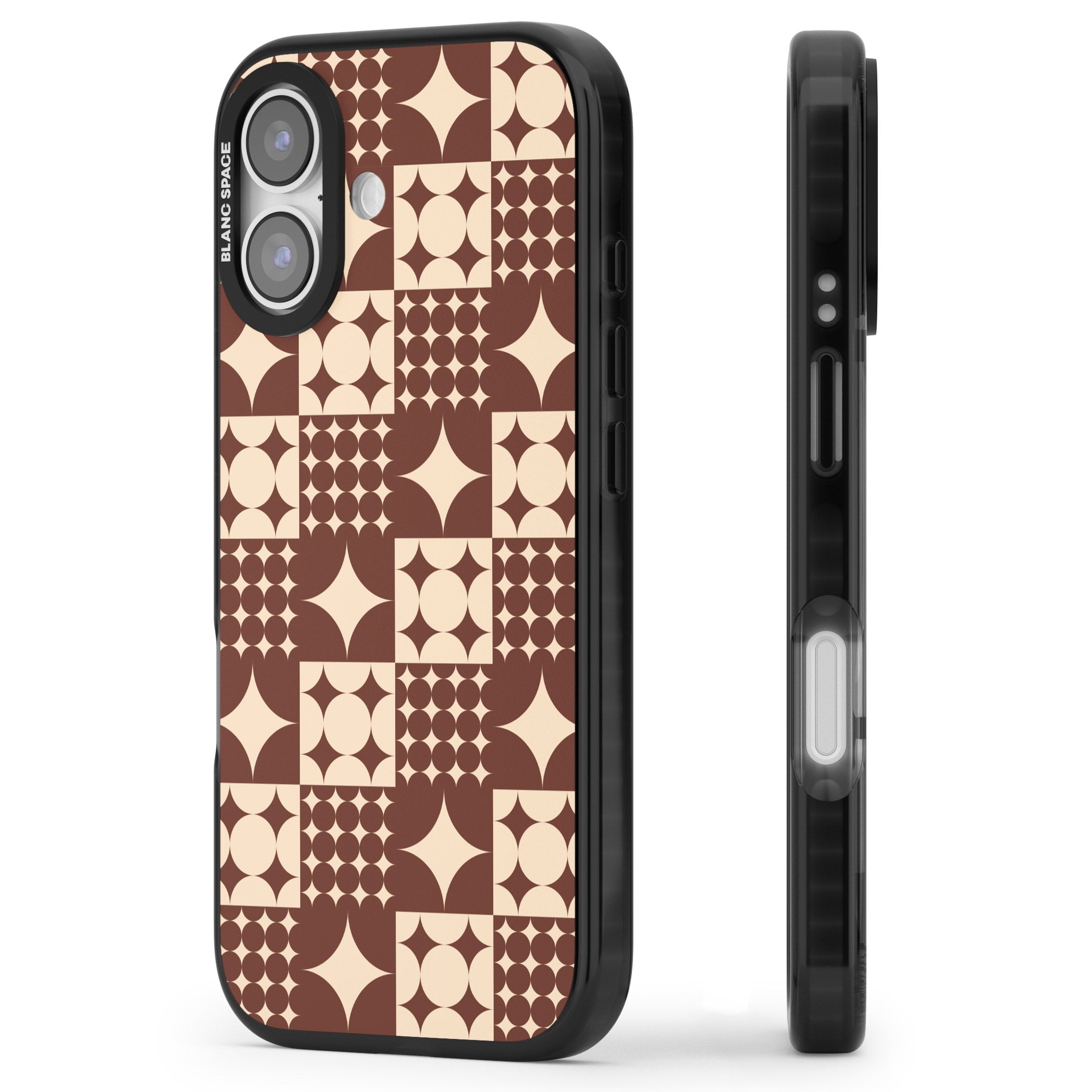 Mid Century Brown Checked iPhone 17 Impact Pro Black Phone Case Side Profile