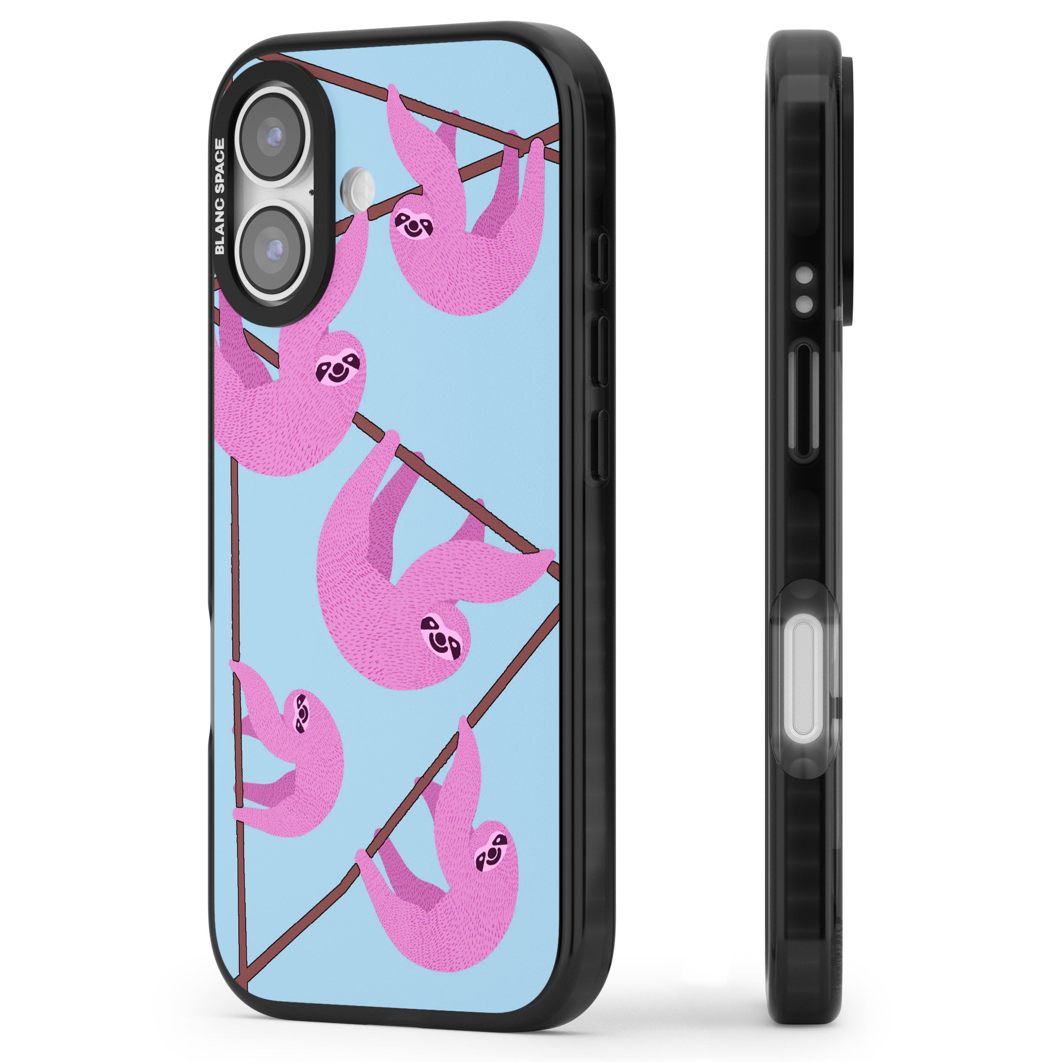 Pink Sloth iPhone 17 Impact Pro Black Phone Case Side Profile