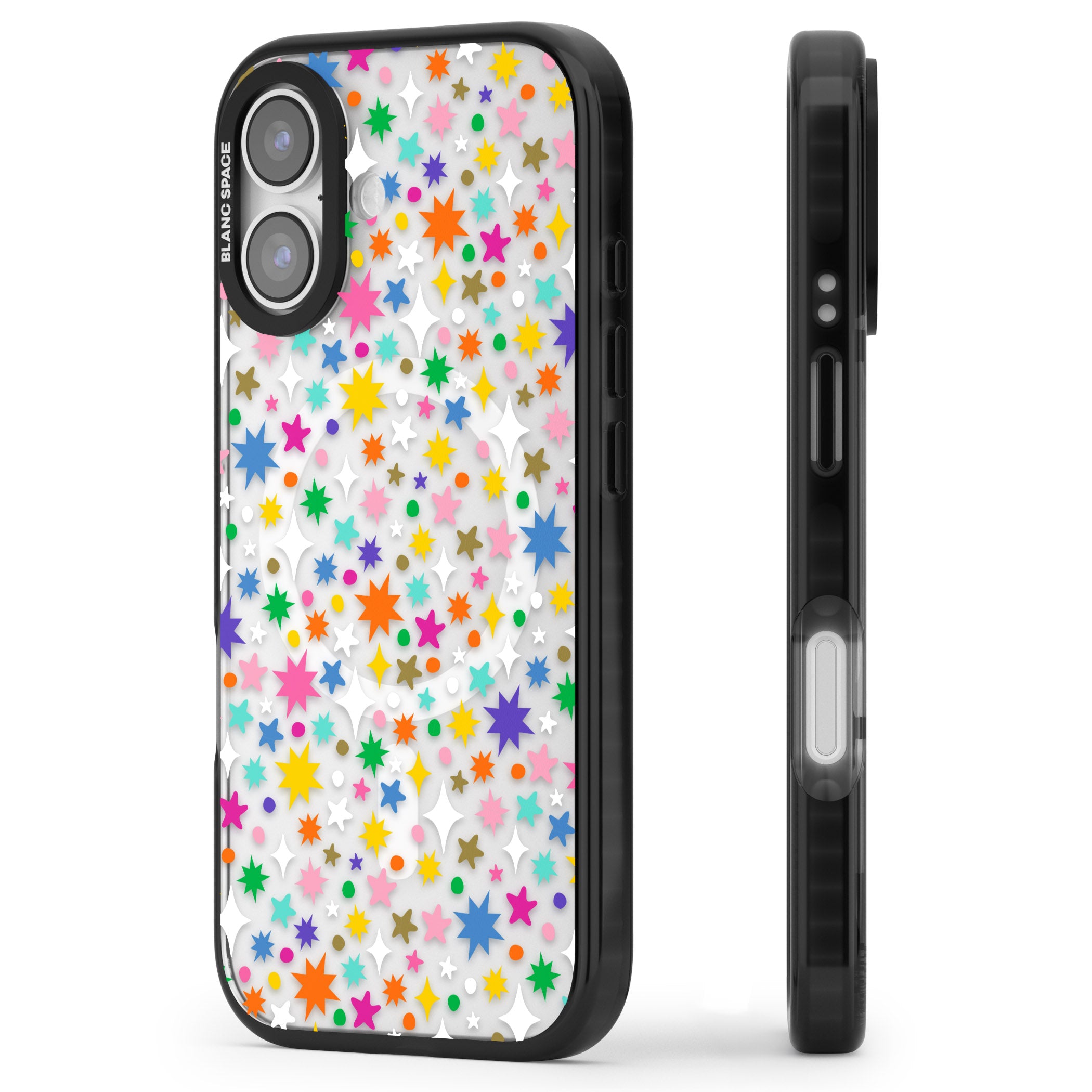 Rainbow Starburst iPhone 17 Impact Pro Black Phone Case Side Profile