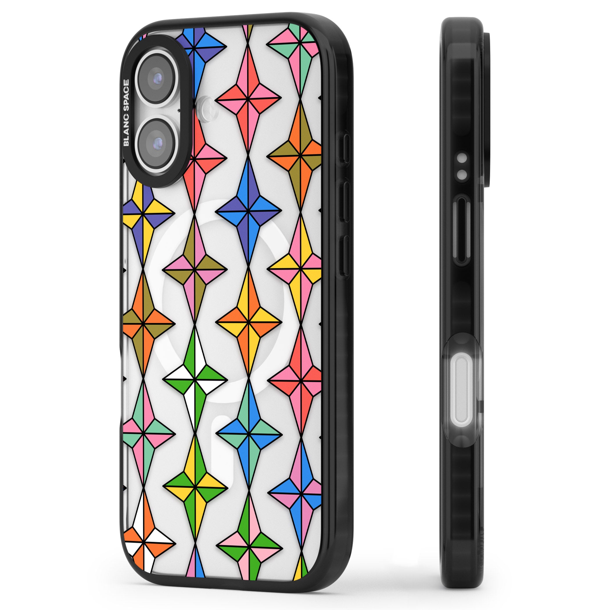 Multi Colour Stars Pattern iPhone 17 Impact Pro Black Phone Case Side Profile