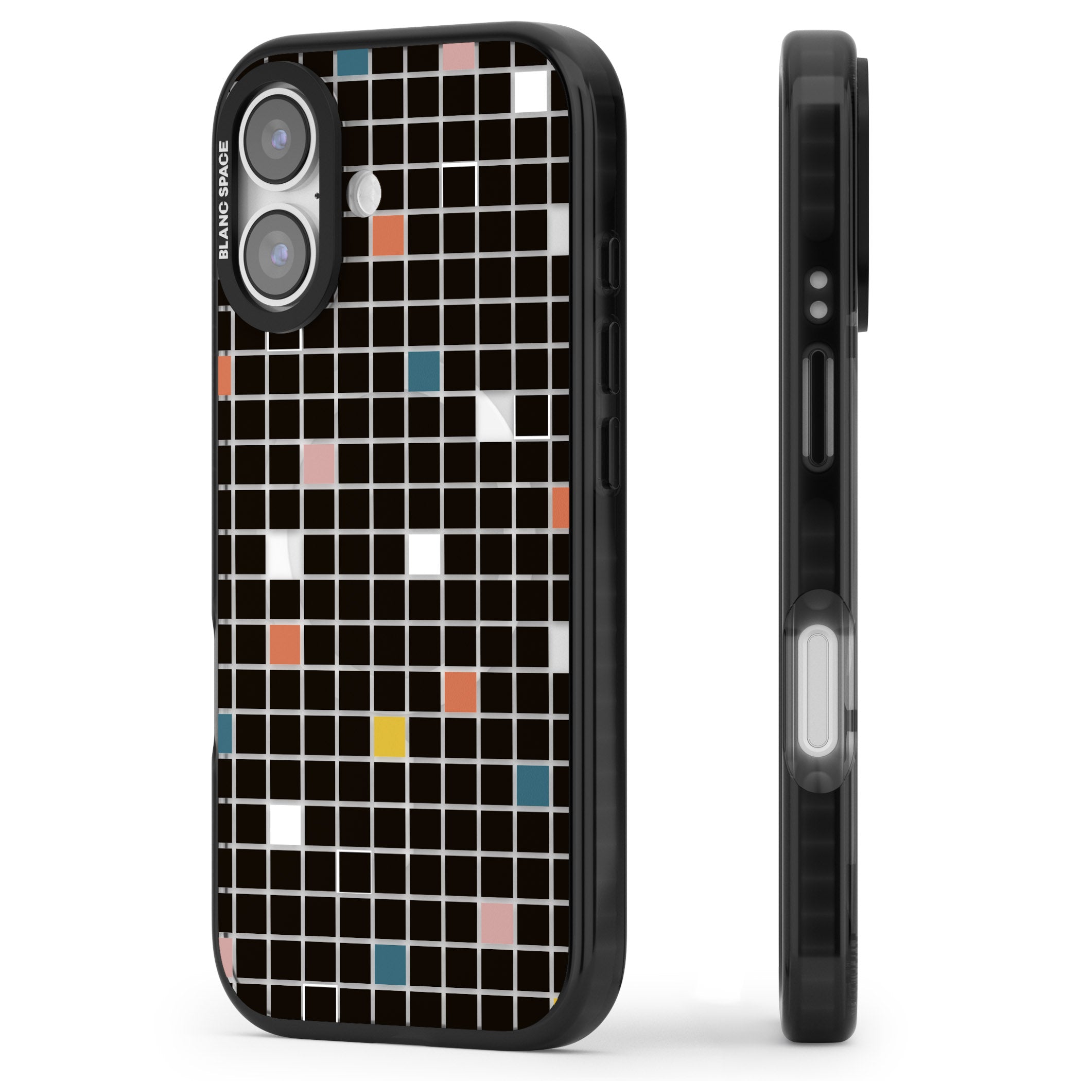 Earthtone Black Geometric Grid iPhone 17 Impact Pro Black Phone Case Side Profile