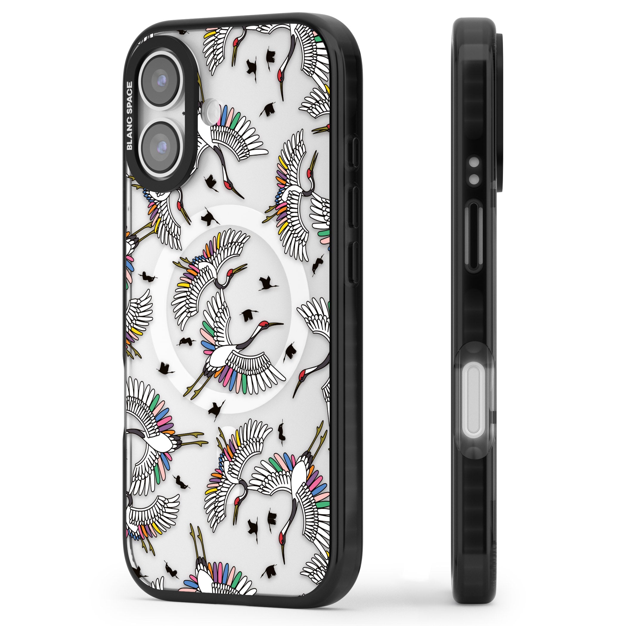 Colourful Crane Pattern iPhone 17 Impact Pro Black Phone Case Side Profile