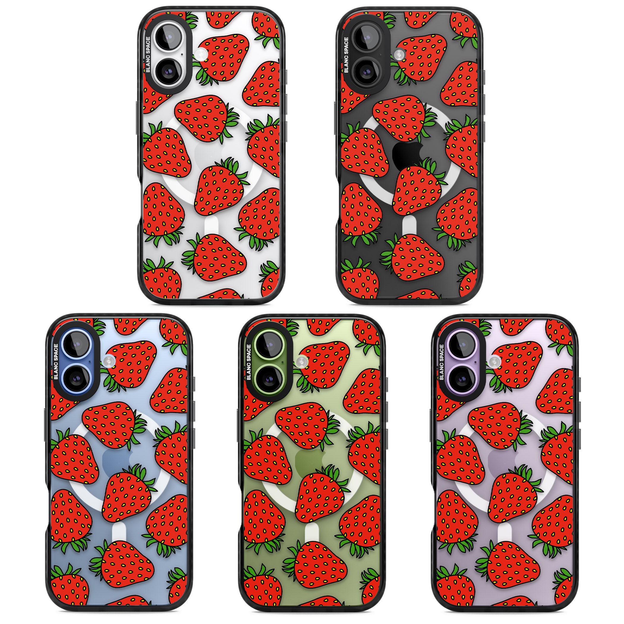 Strawberry Pattern iPhone 17 Impact Pro Black Phone Case APT Impact Protection