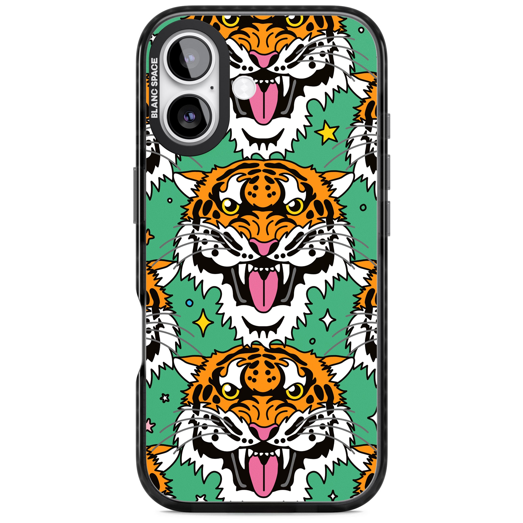 Fierce Jungle Tigers (Green) iPhone 17 Impact Pro Black Phone Case