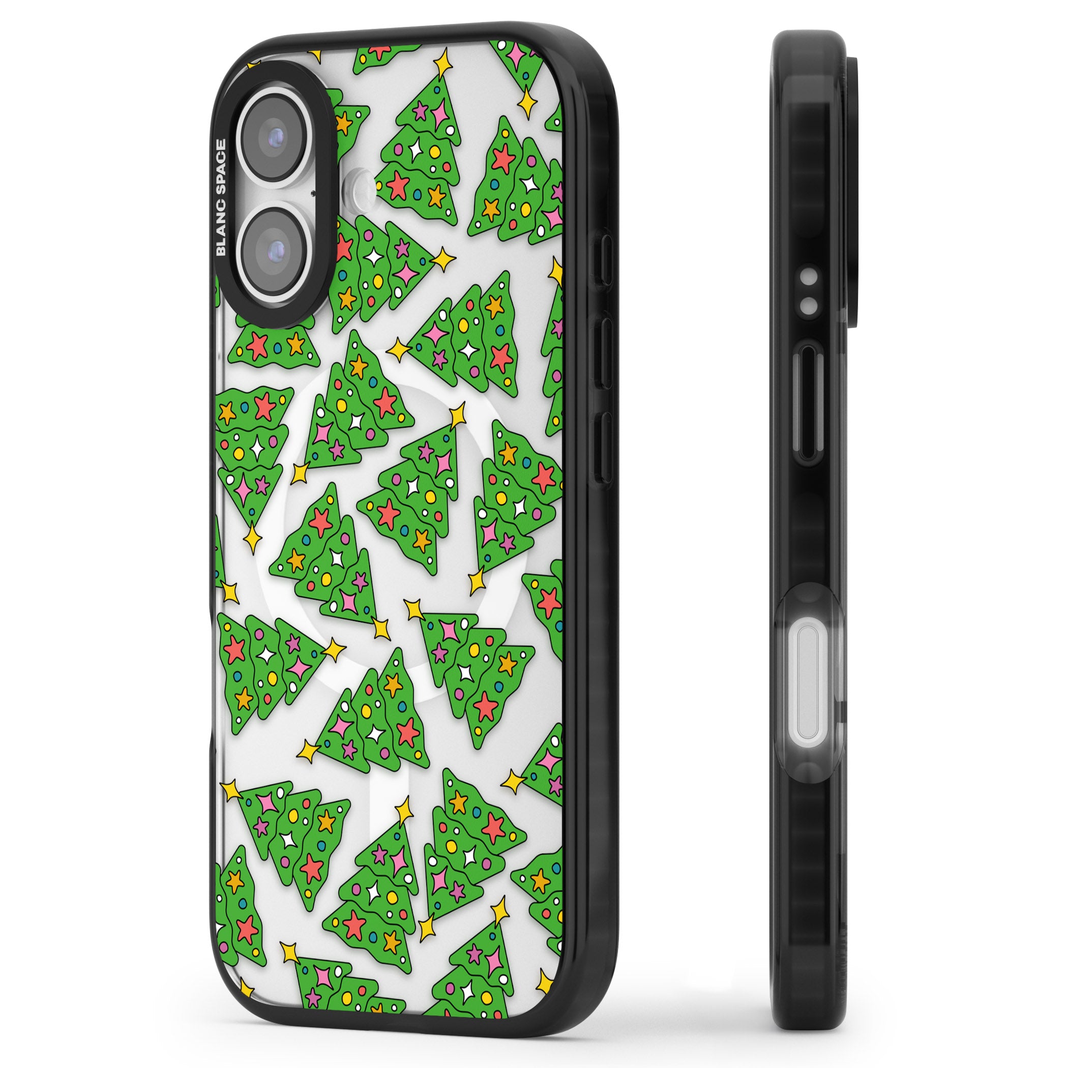 Christmas Tree Pattern iPhone 17 Impact Pro Black Phone Case Side Profile