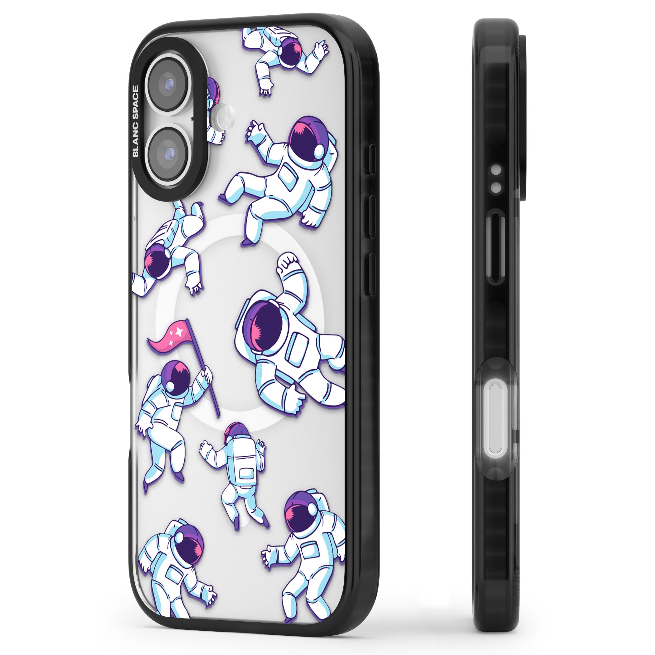 Astronaut Pattern iPhone 17 Impact Pro Black Phone Case Side Profile