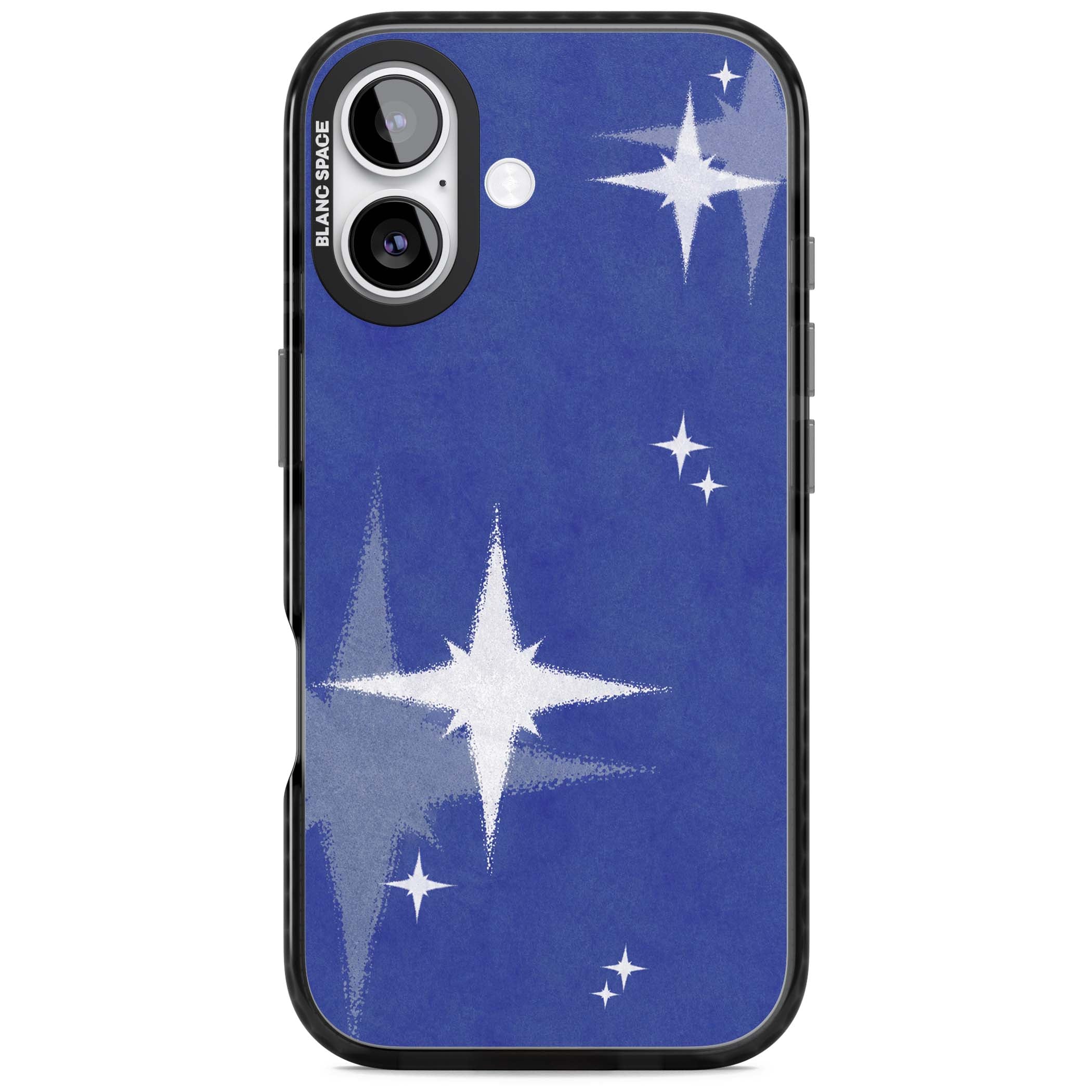 Blue Sparkle celestial iPhone case featuring sparkling silver stars on a deep blue painterly night sky | Black Impact Magsafe case for iPhone 17