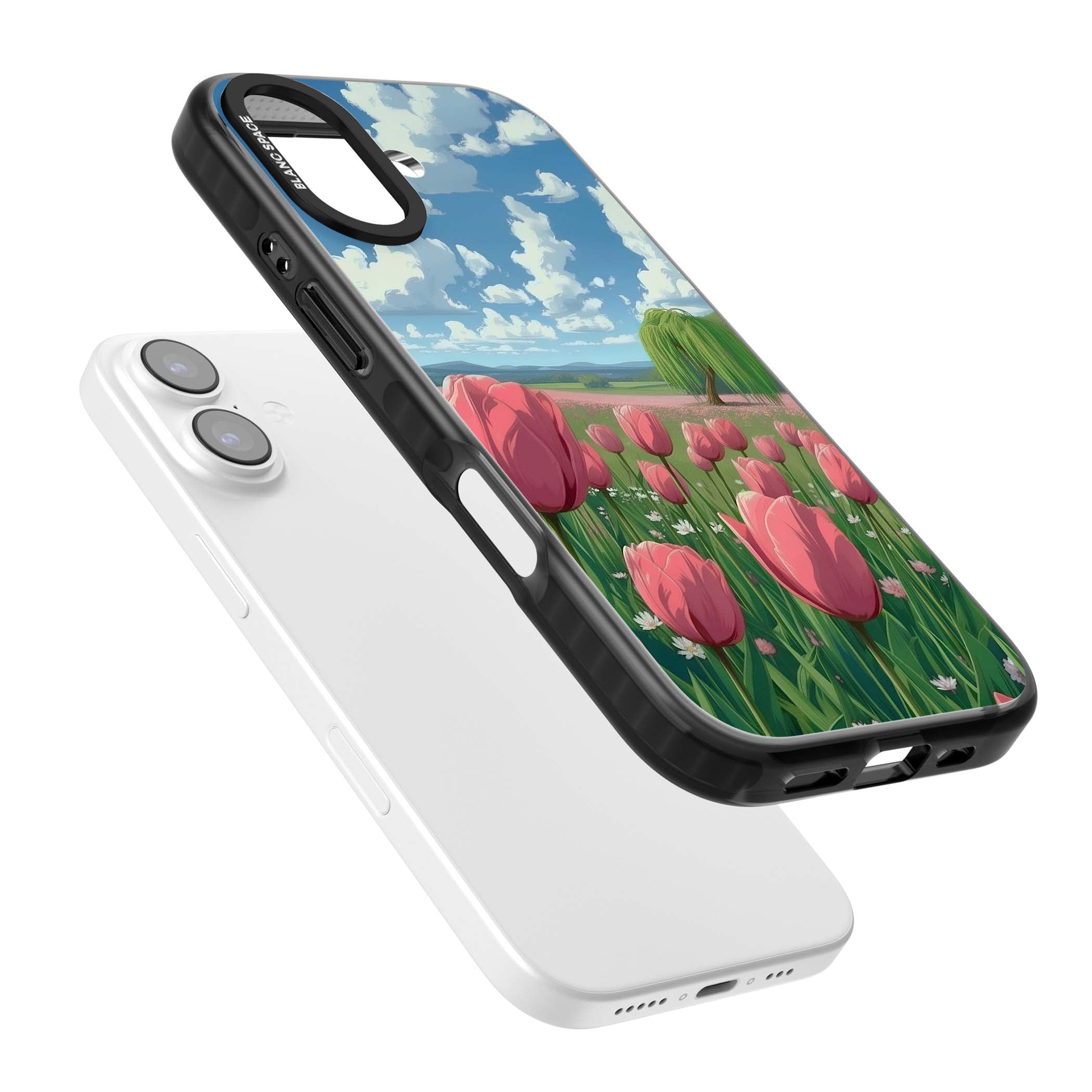 Willow By The Pink Tulips floral iPhone case | Black Impact Magsafe case for iPhone 17