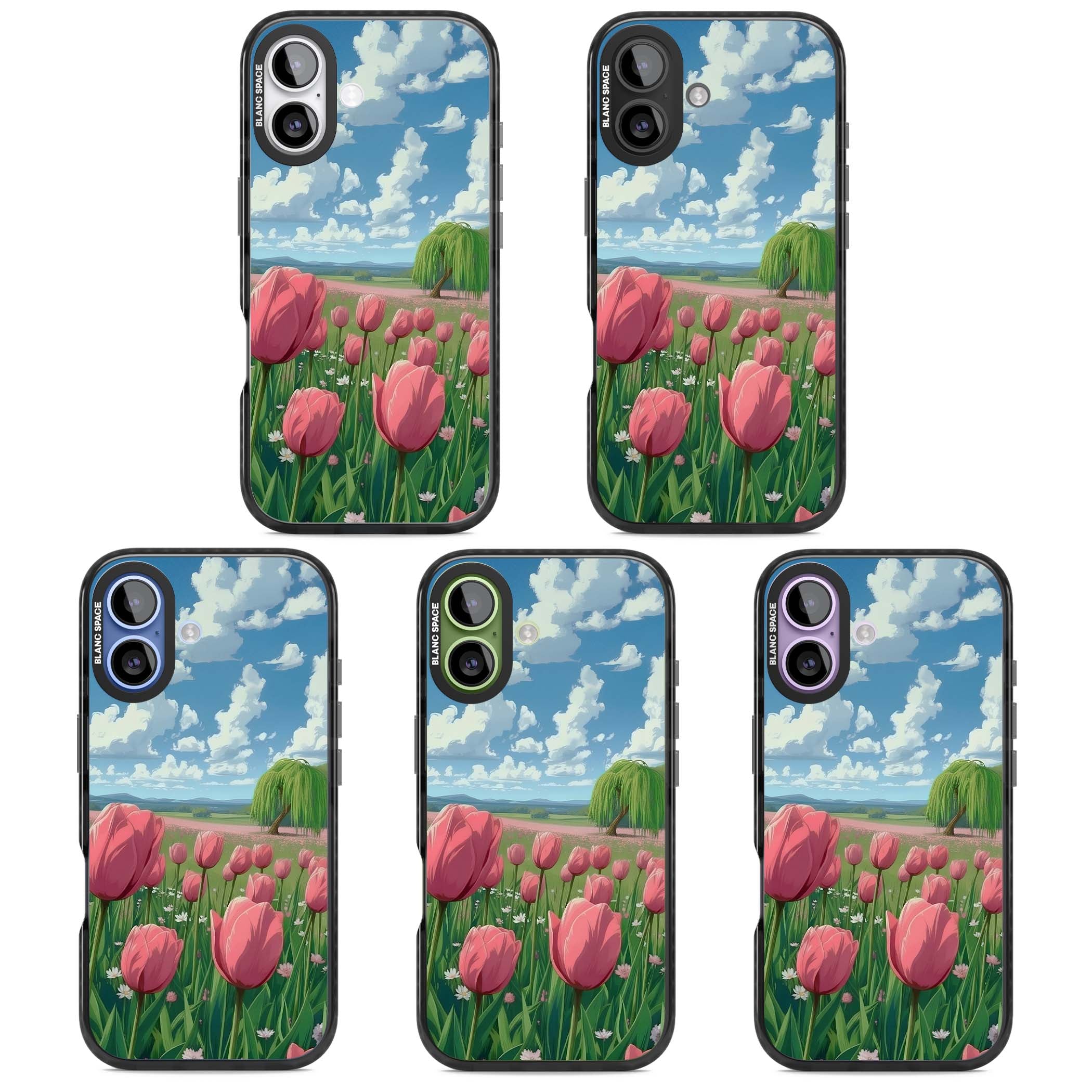 Willow By The Pink Tulips floral iPhone case | Black Impact Magsafe case for iPhone 17