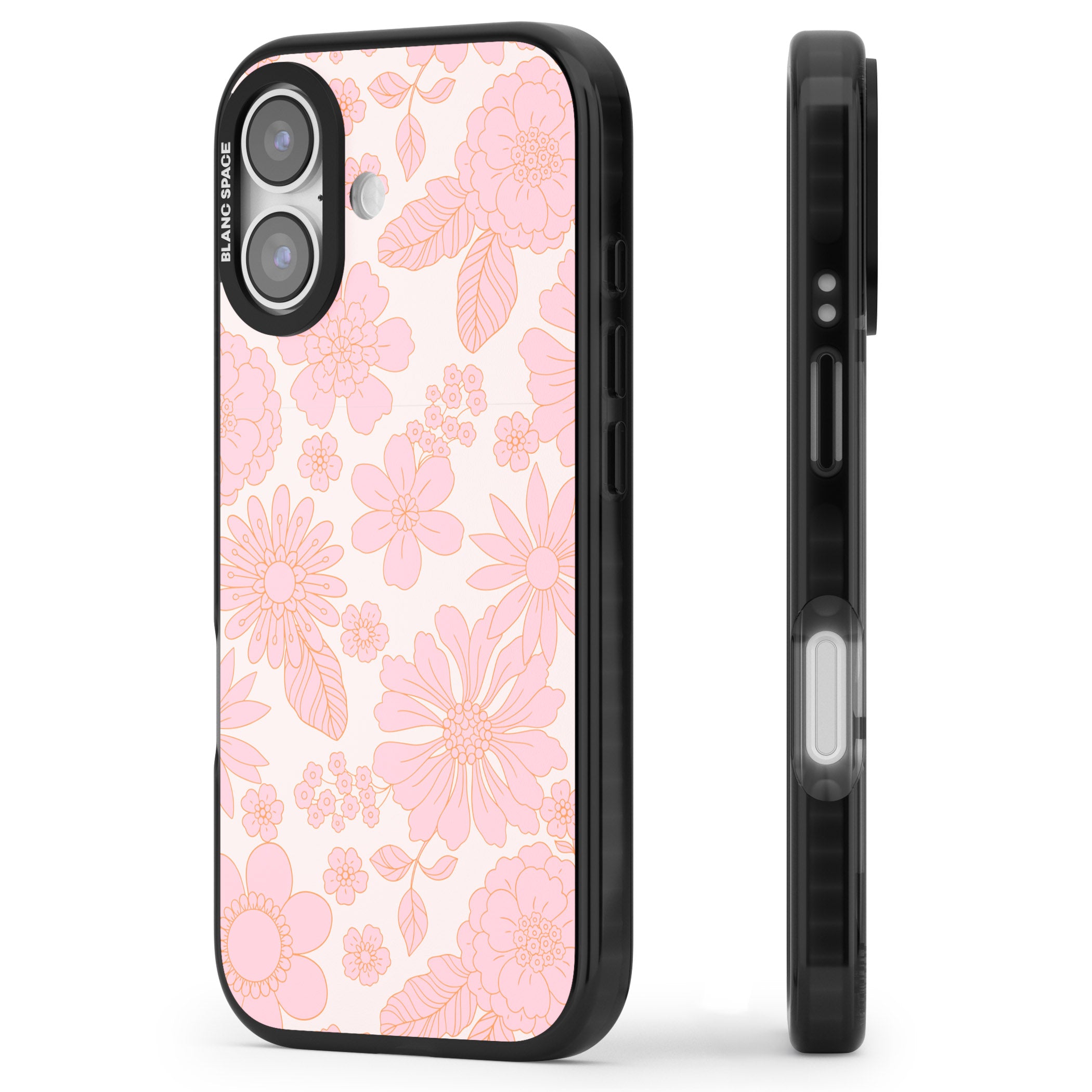 Gentle Pink Flowers iPhone 17 Impact Pro Black Phone Case Side Profile