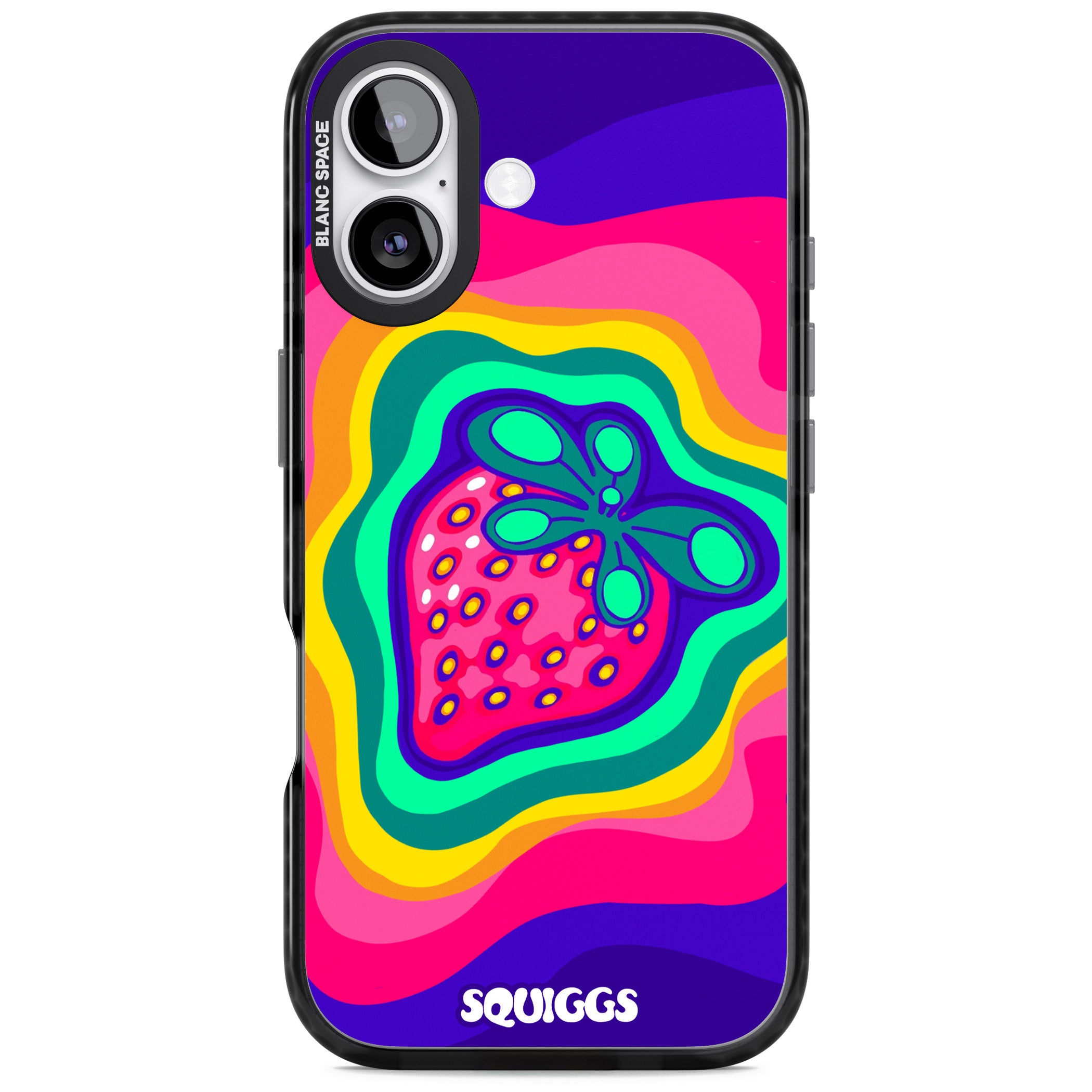 Strawberry Rainbow iPhone 17 Impact Pro Black Phone Case