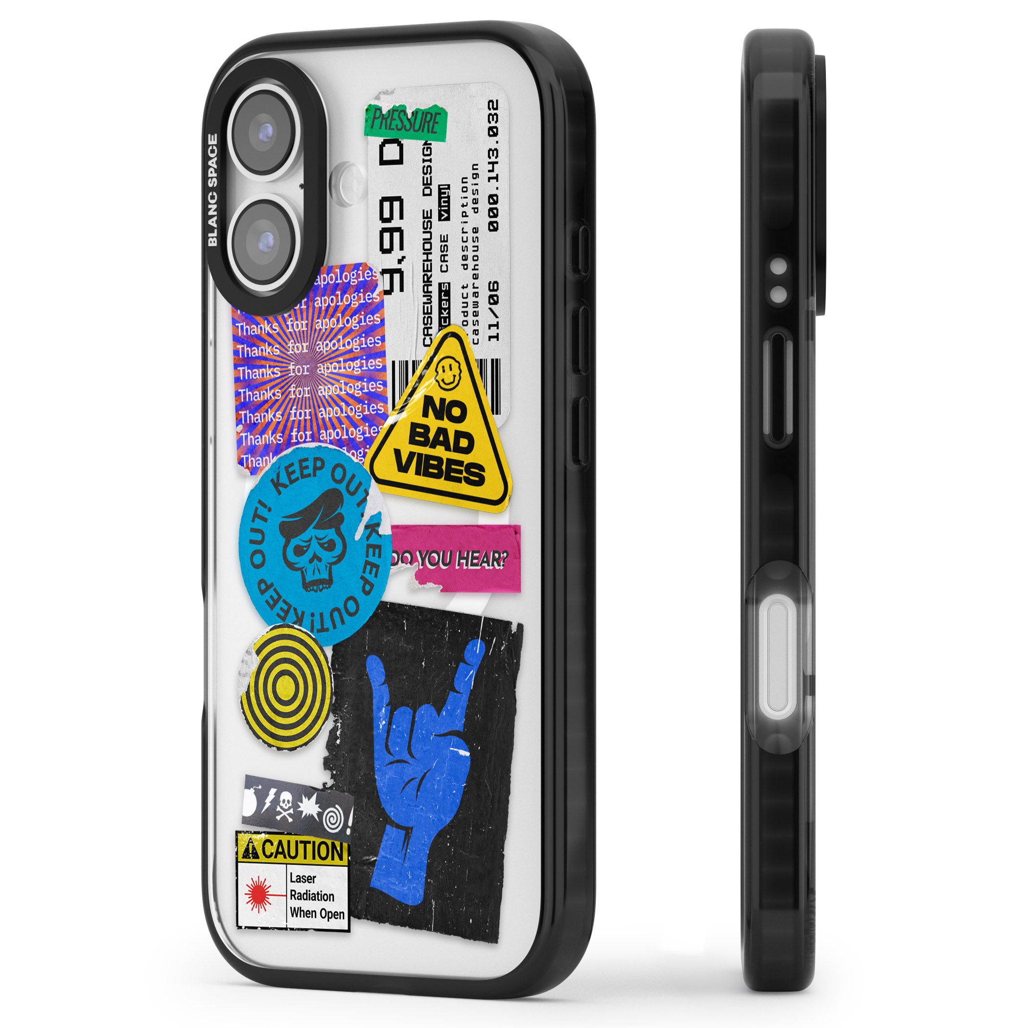 No Bad Vibes Sticker Mix iPhone 17 Impact Pro Black Phone Case Side Profile