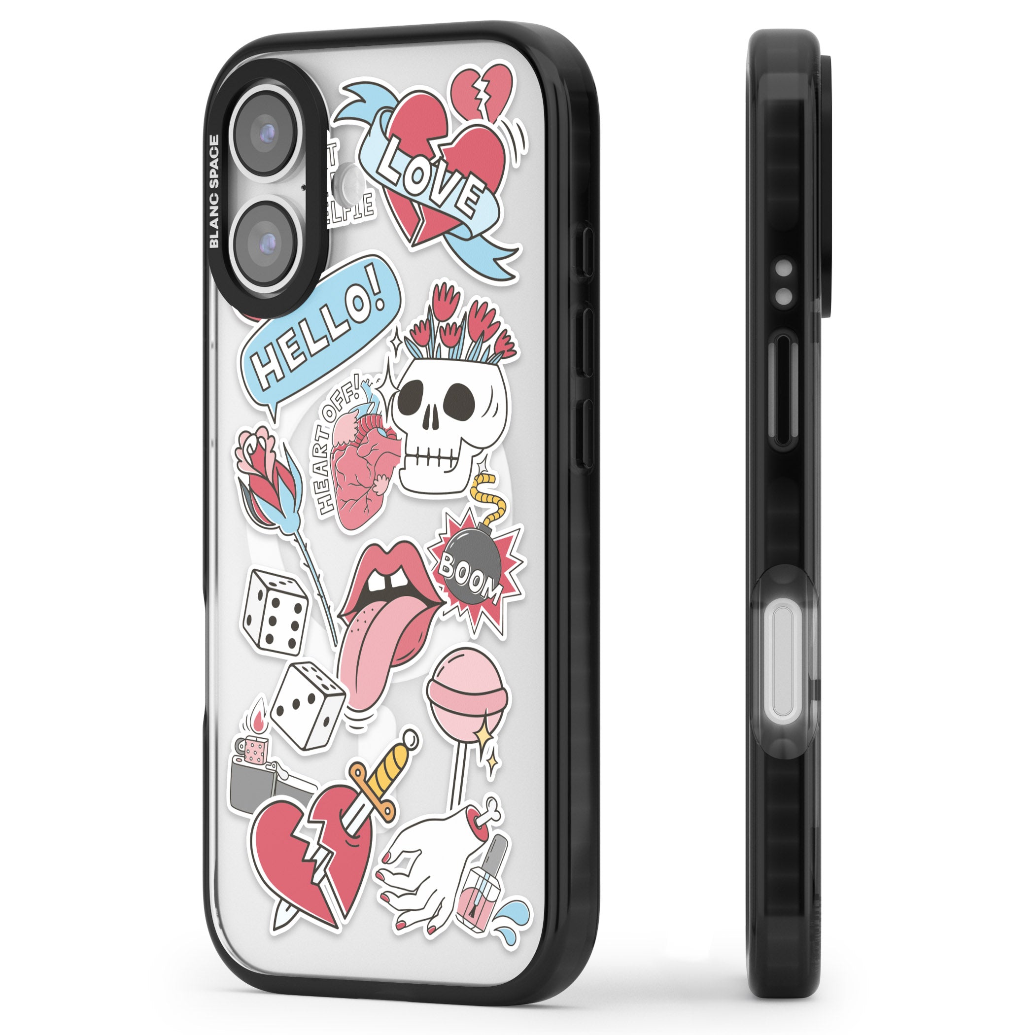 Skull & Flowers Stickers iPhone 17 Impact Pro Black Phone Case Side Profile