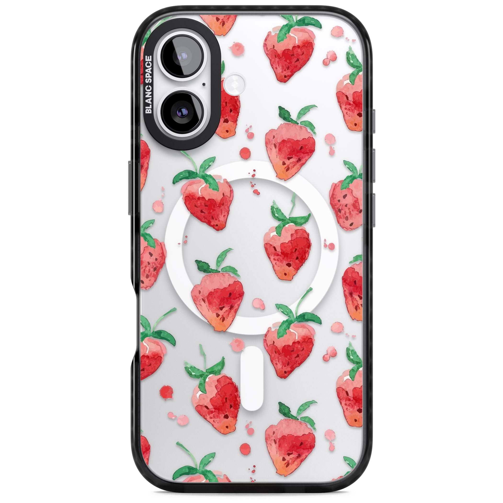 Strawberry Watercolour iPhone 17 Impact Pro Black Phone Case