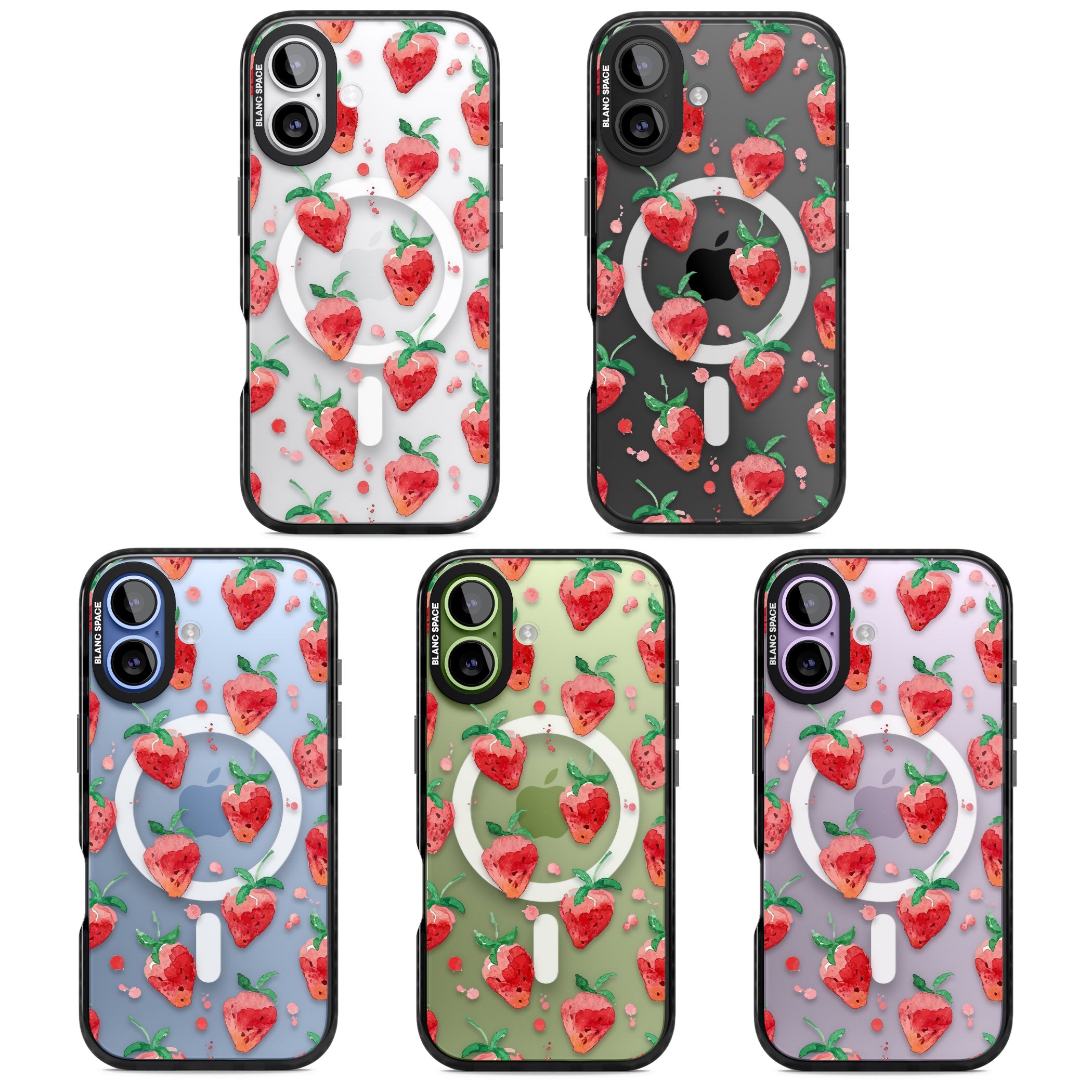 Strawberry Watercolour iPhone 17 Impact Pro Black Phone Case APT Impact Protection