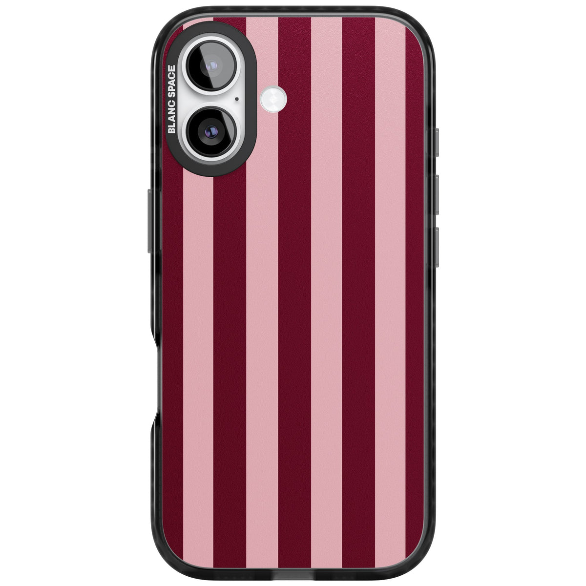 Bordeaux Belle preppy iPhone case featuring bold vertical stripes in burgundy and soft blush pink iPhone 16 / iPhone 16 Plus / iPhone 17 Impact Pro Black Phone Case front