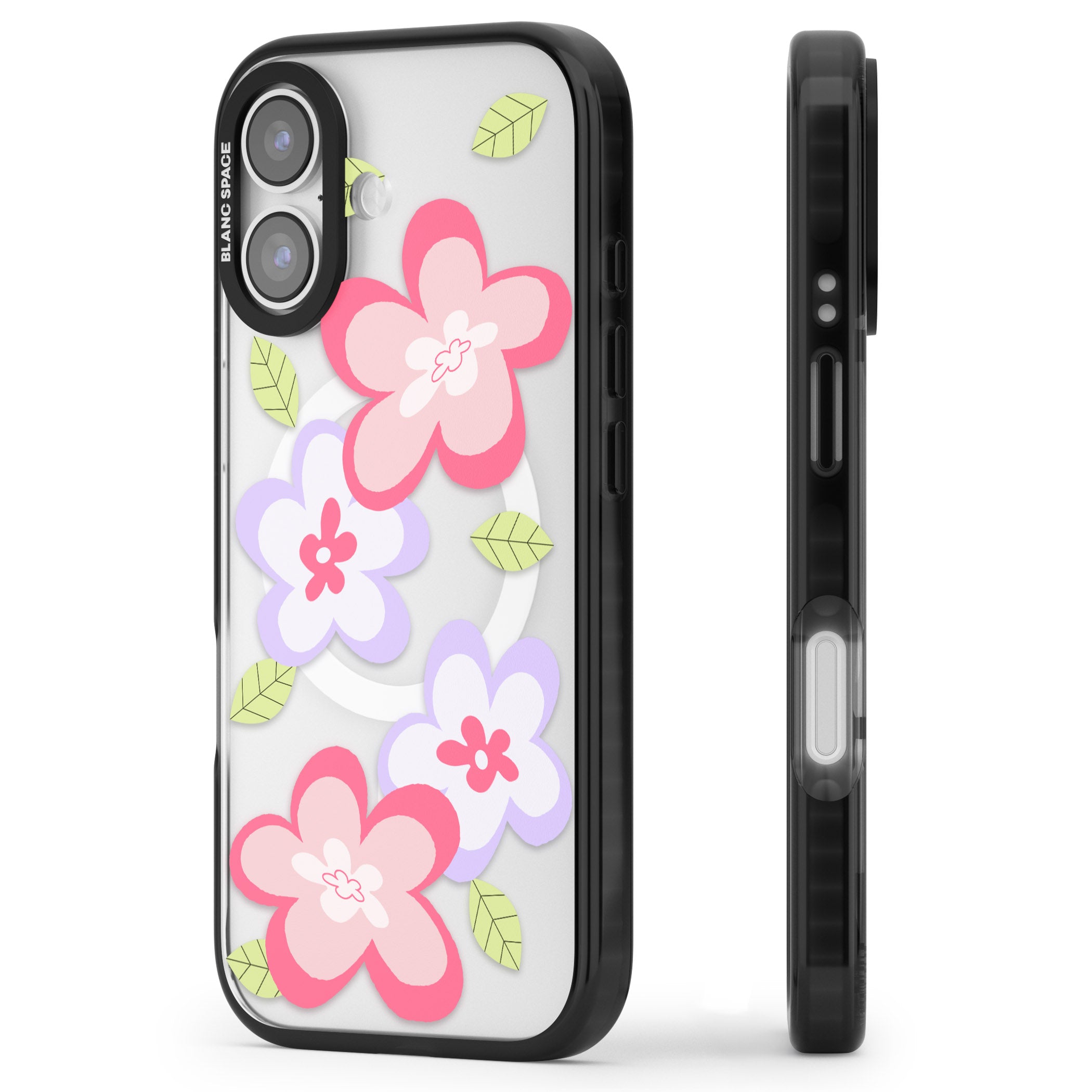 Funky Flowers iPhone 17 Impact Pro Black Phone Case Side Profile