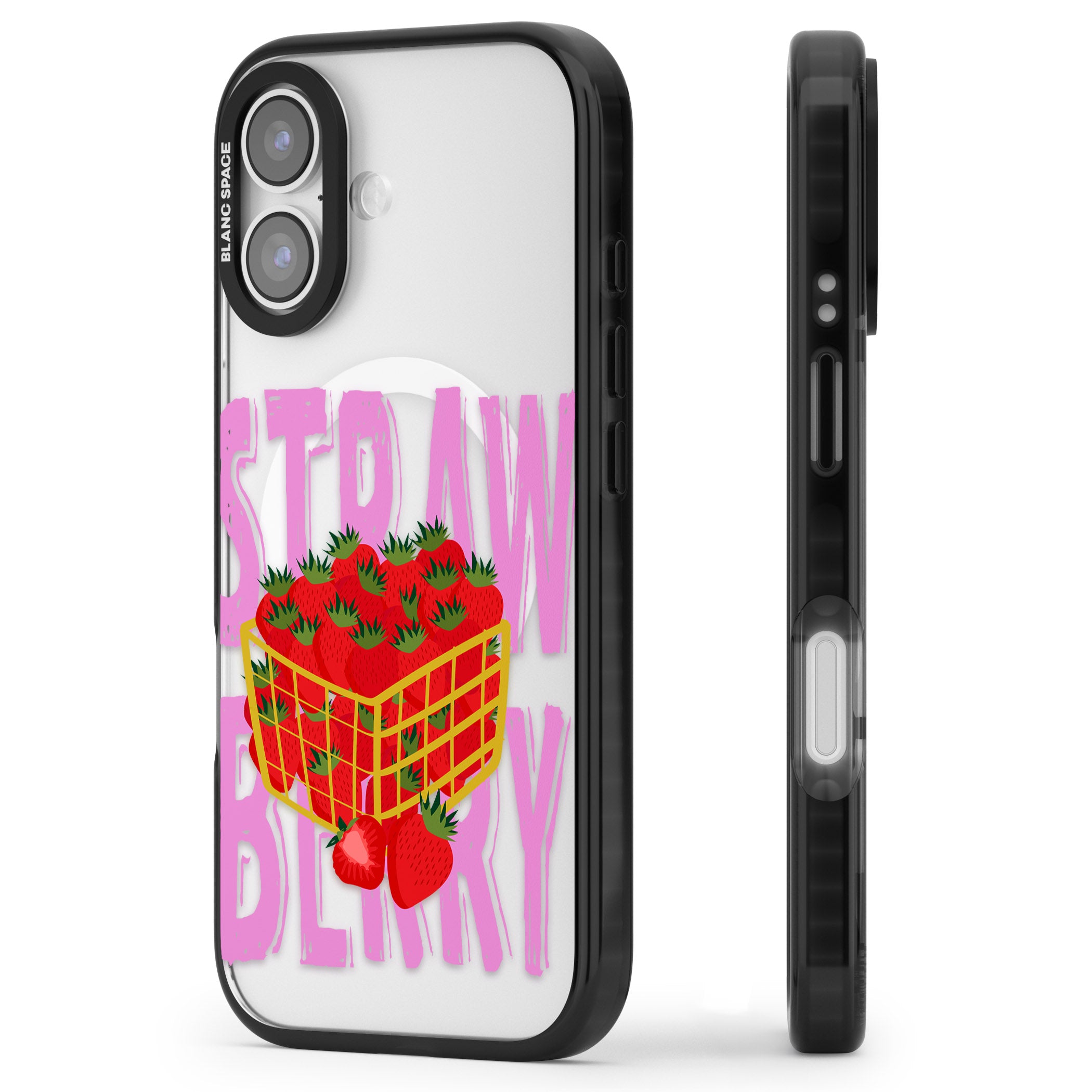 Strawberry Basket iPhone 17 Impact Pro Black Phone Case Side Profile