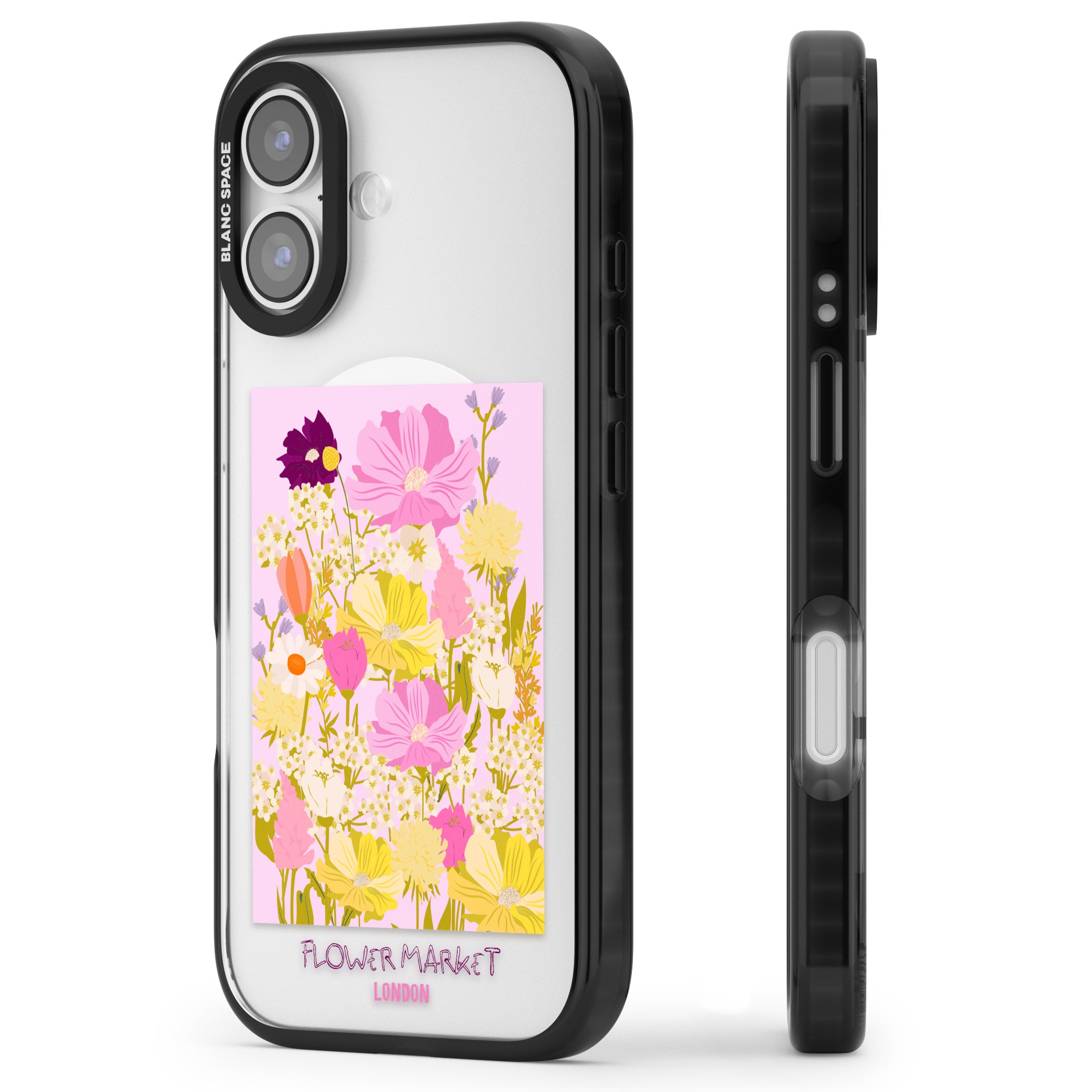 Flower Market iPhone 17 Impact Pro Black Phone Case Side Profile