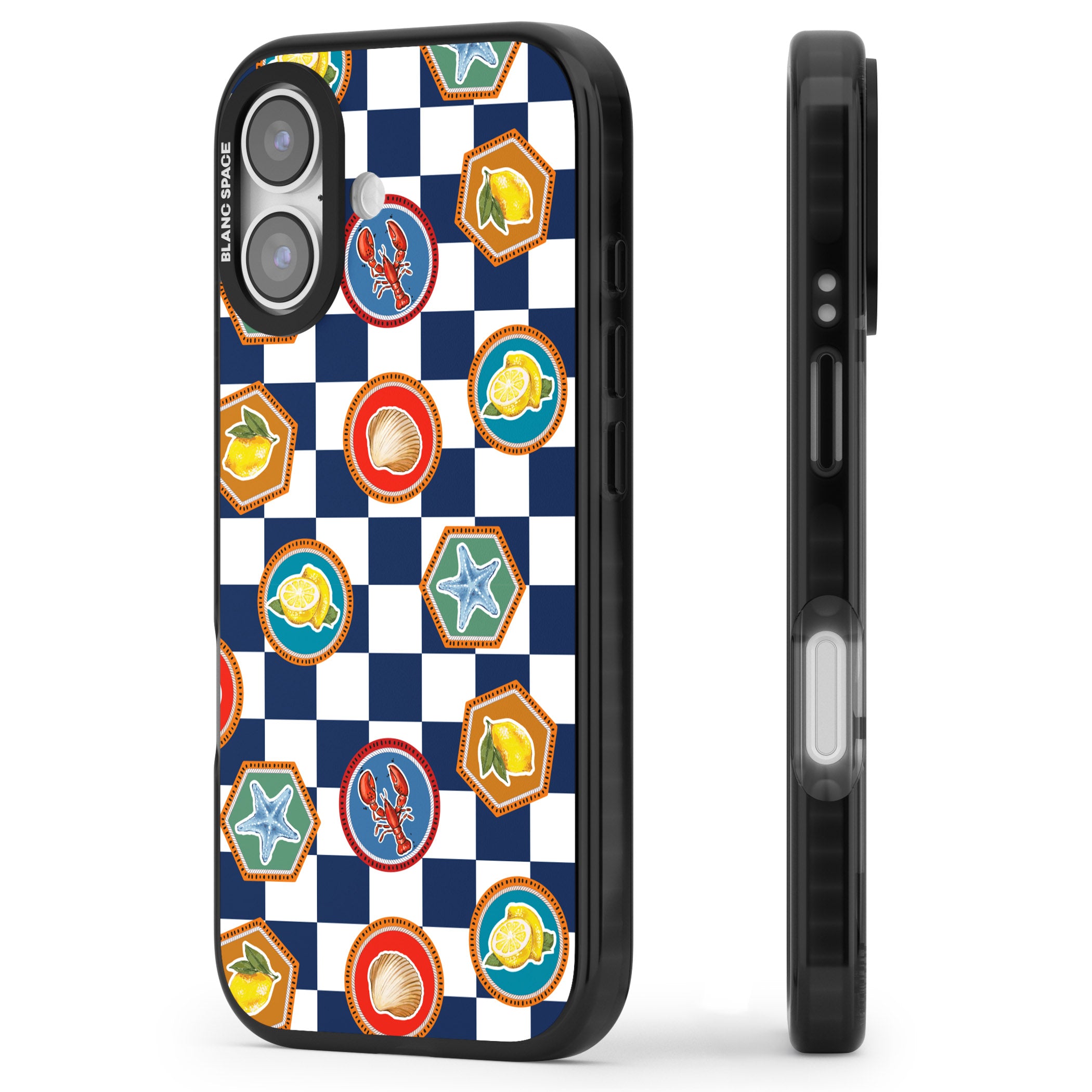 Coastal Check Pattern iPhone 17 Impact Pro Black Phone Case Side Profile