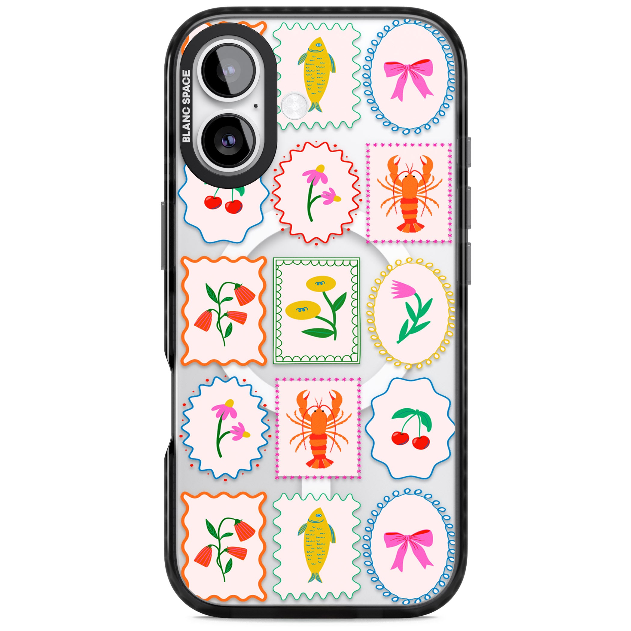 Floral Seafood Stamps iPhone 17 Impact Pro Black Phone Case