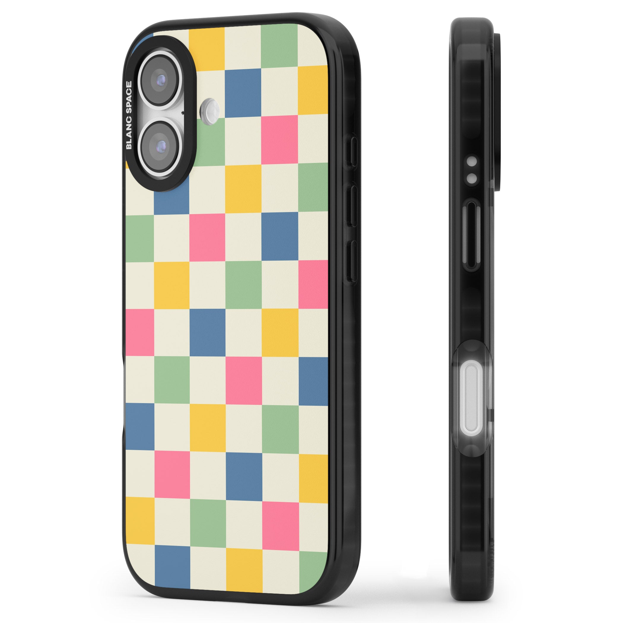 Pastel Multicolor Checkered iPhone 17 Impact Pro Black Phone Case Side Profile