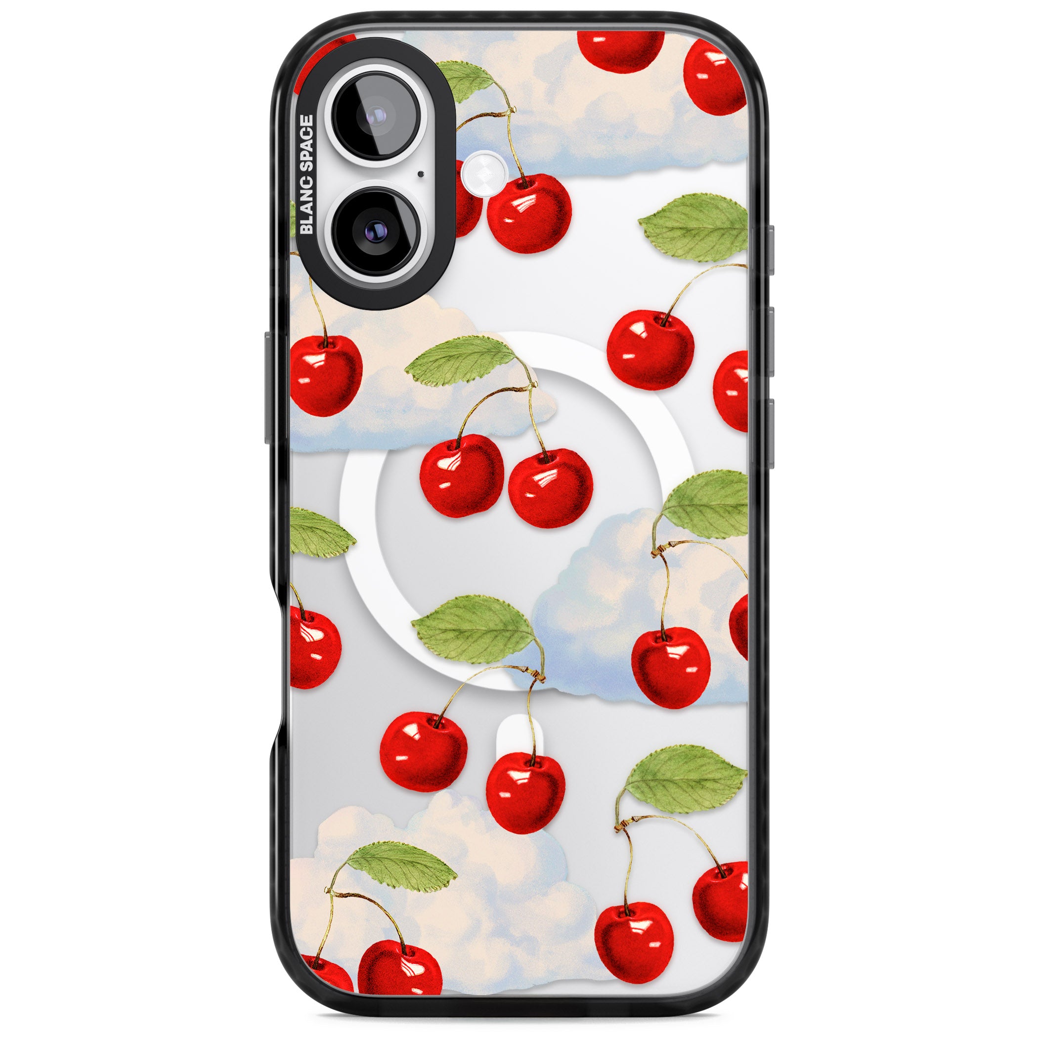 Vintage Cherries & Clouds iPhone 17 Impact Pro Black Phone Case
