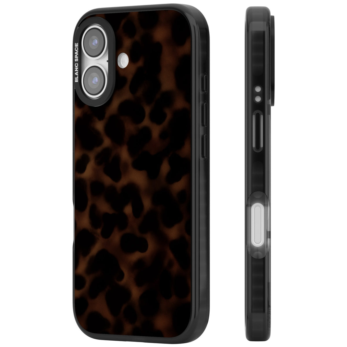 Dark Tortoise Shell old money iPhone case featuring a dark tortoiseshell pattern with amber and black animal print tones iPhone 16 / iPhone 16 Plus / iPhone 17 Impact Pro Black Phone Case side