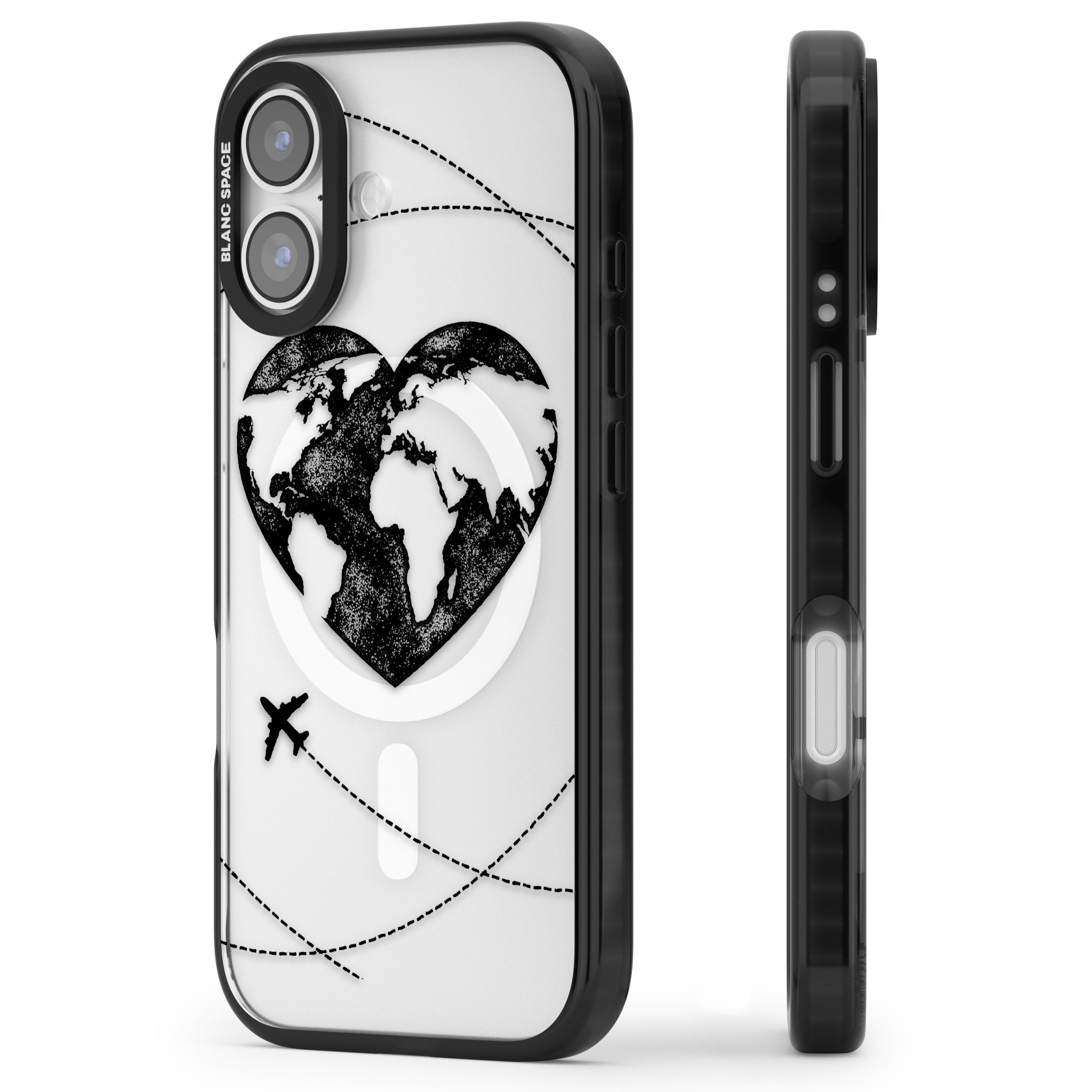 Globe Heart iPhone 17 Impact Pro Black Phone Case Side Profile