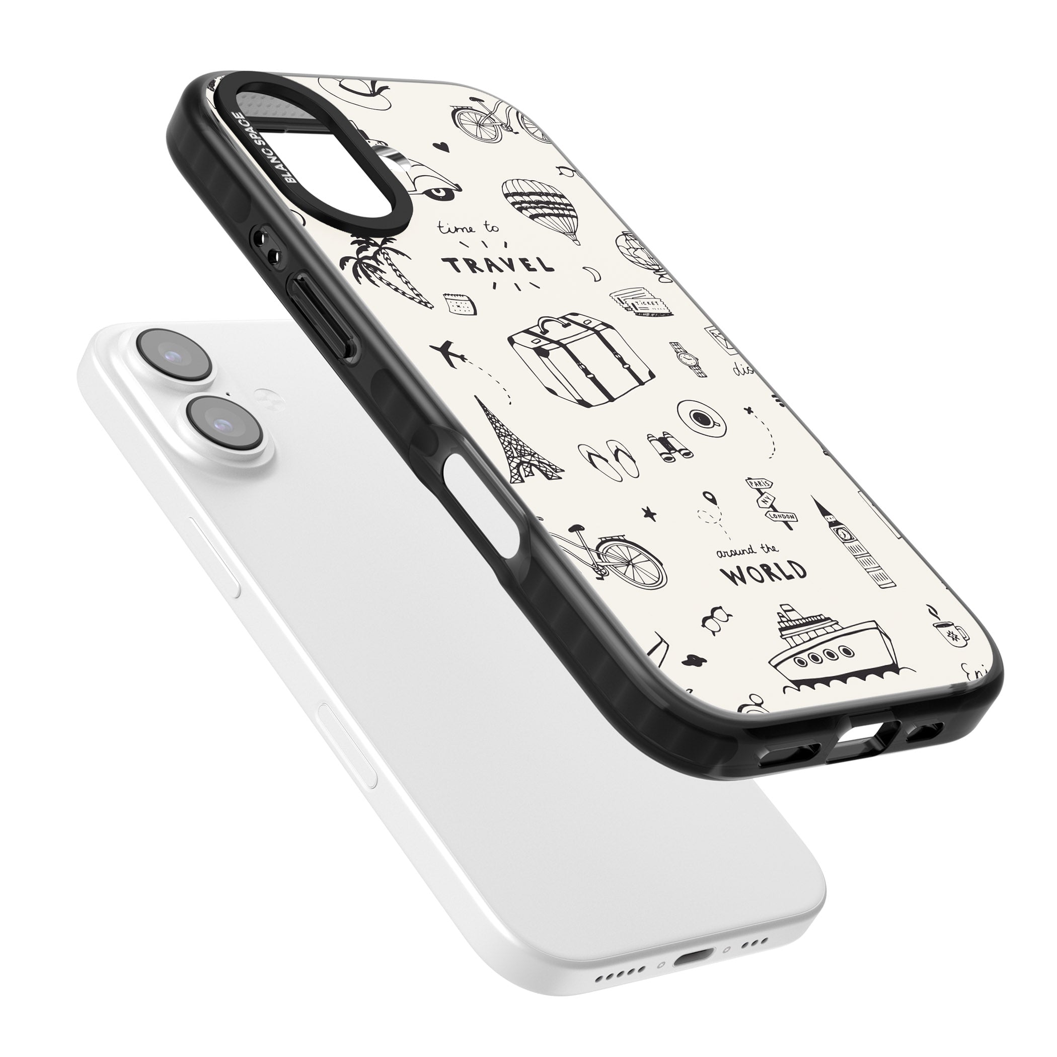 Cute Travel Pattern, White On iPhone 17 Impact Pro Black Phone Case Colours