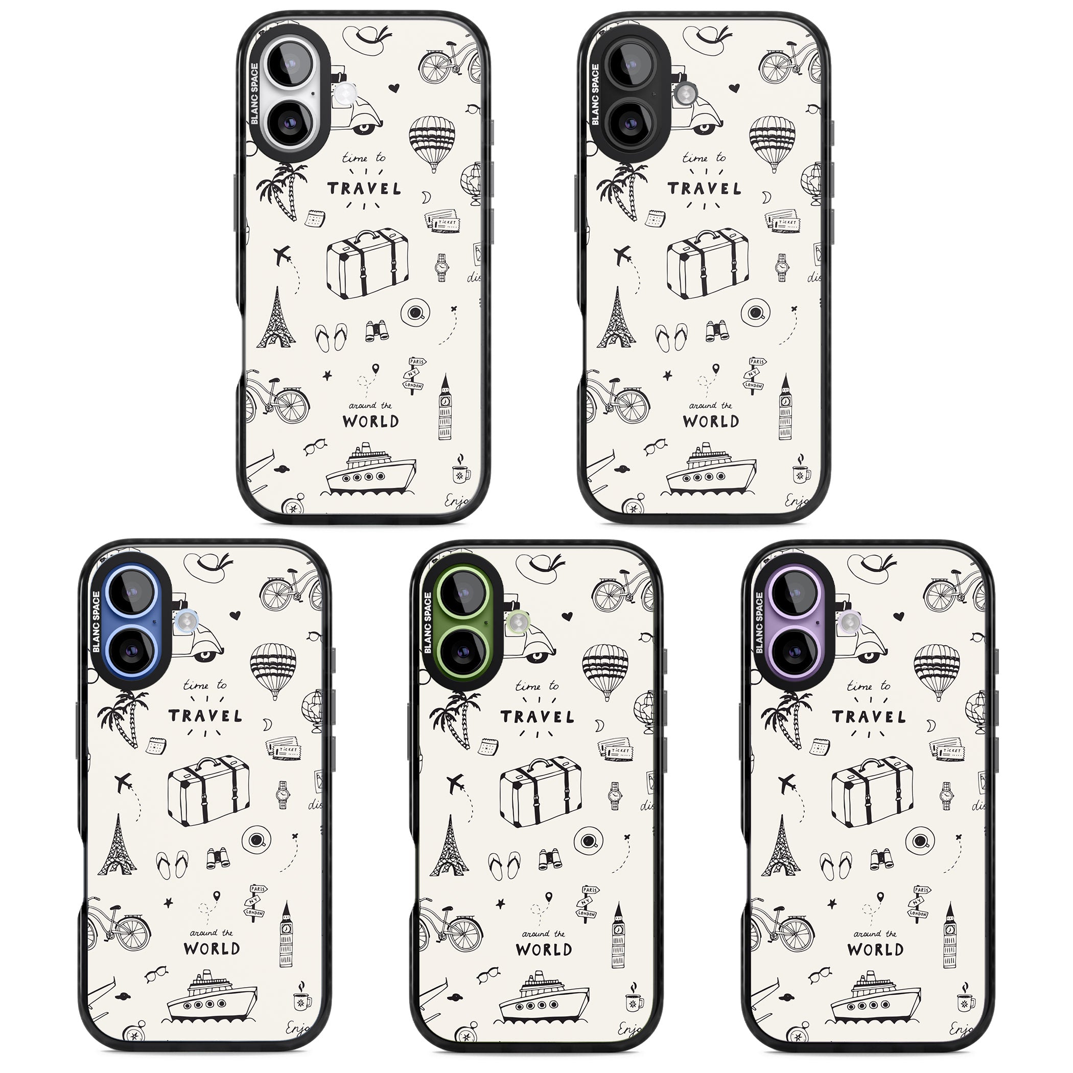 Cute Travel Pattern, White On iPhone 17 Impact Pro Black Phone Case APT Impact Protection