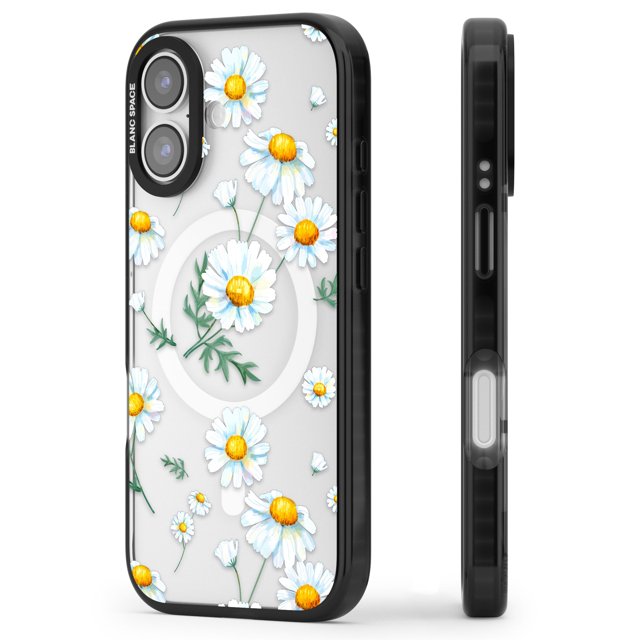 Vintage Painted Daisies iPhone 17 Impact Pro Black Phone Case Side Profile