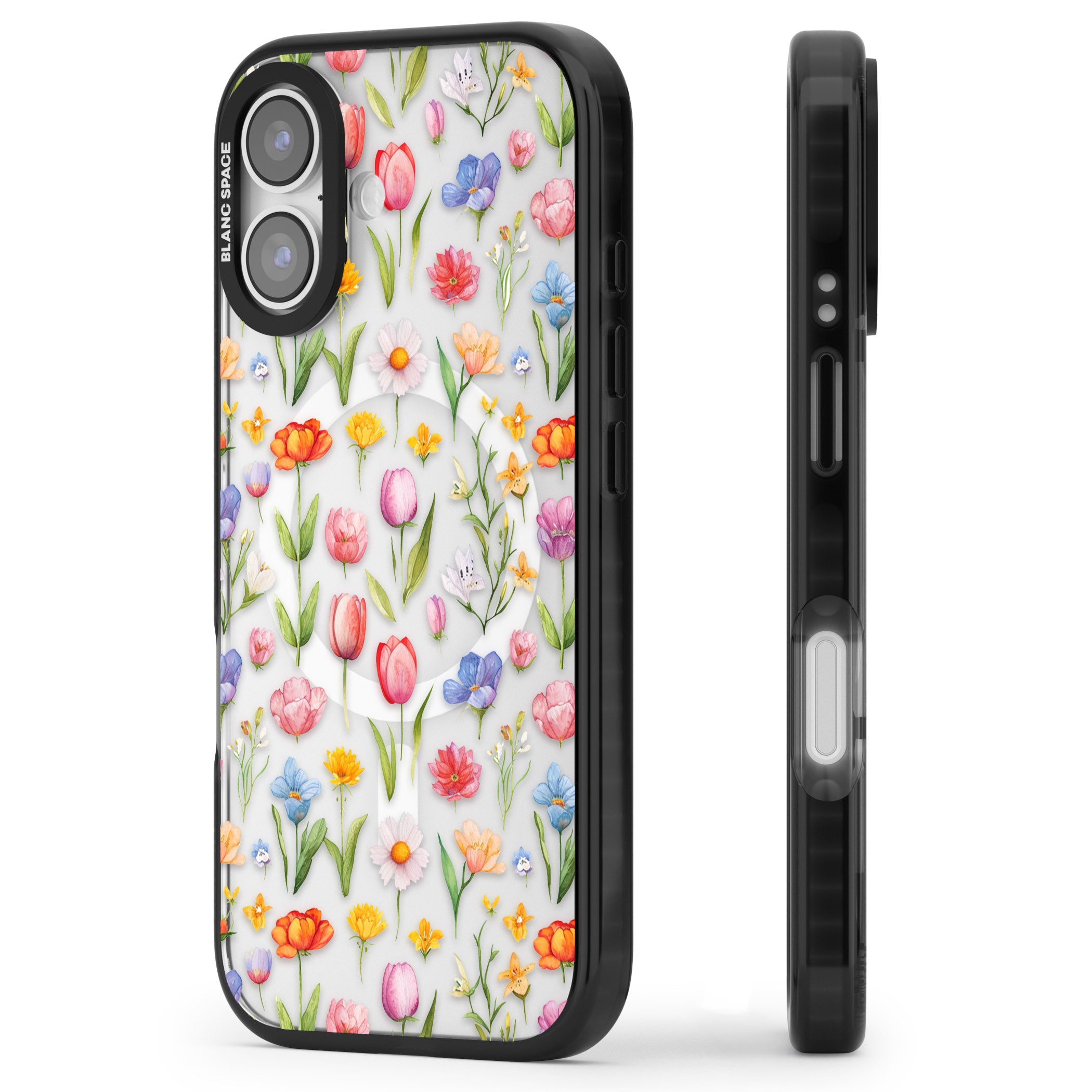Small Flower Mix iPhone 17 Impact Pro Black Phone Case Side Profile