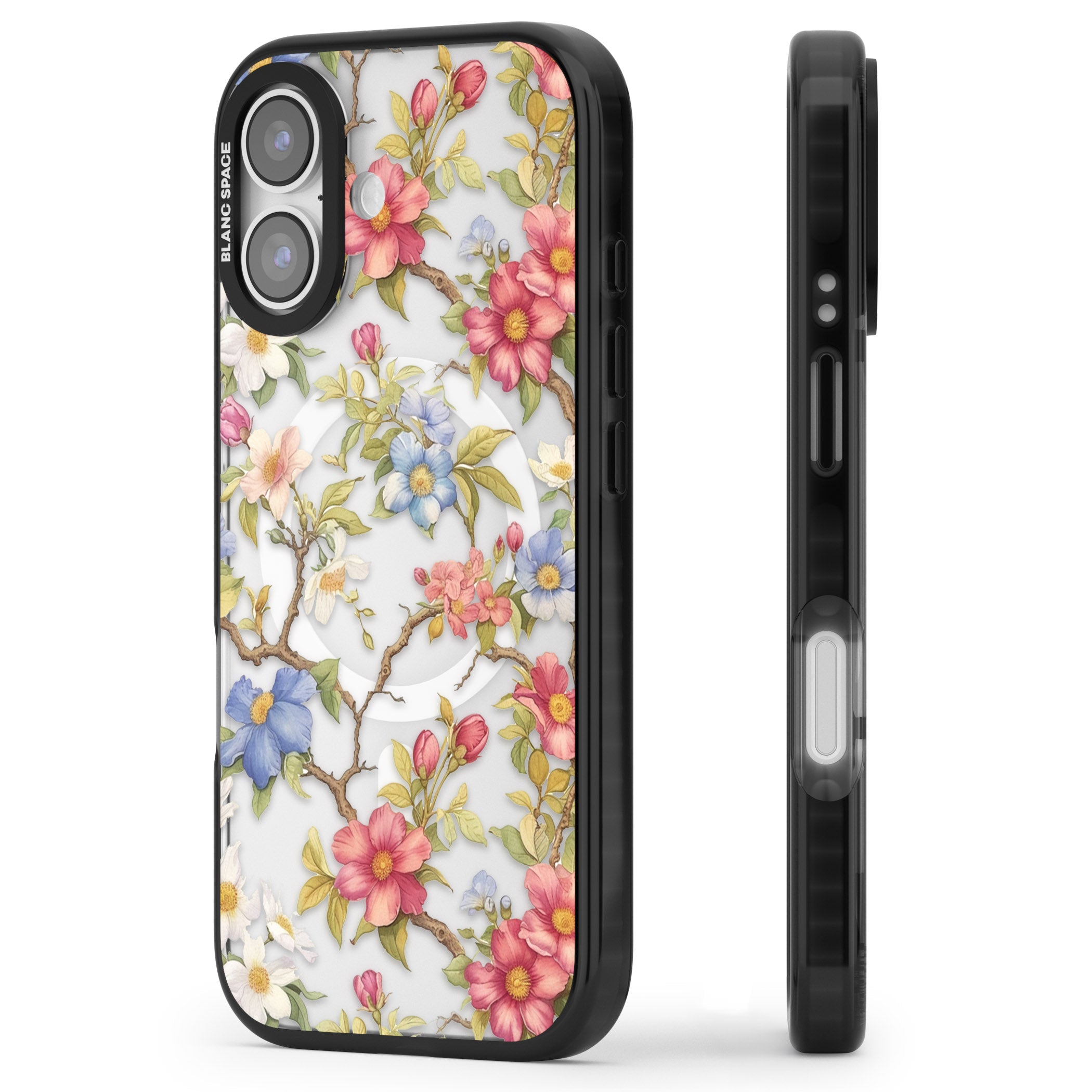 Vintage Vines & Flowers iPhone 17 Impact Pro Black Phone Case Side Profile