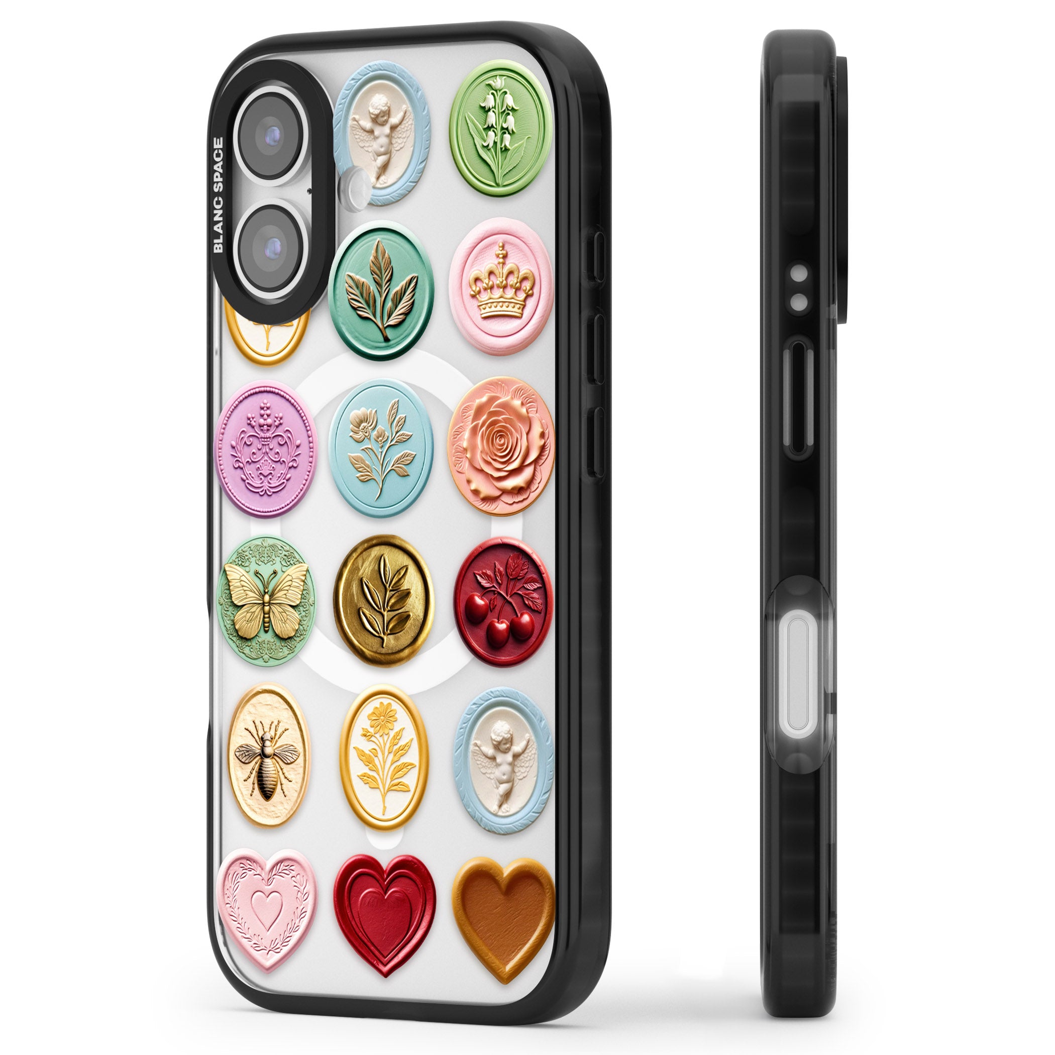 Vintage Wax Seal Pattern iPhone 17 Impact Pro Black Phone Case Side Profile