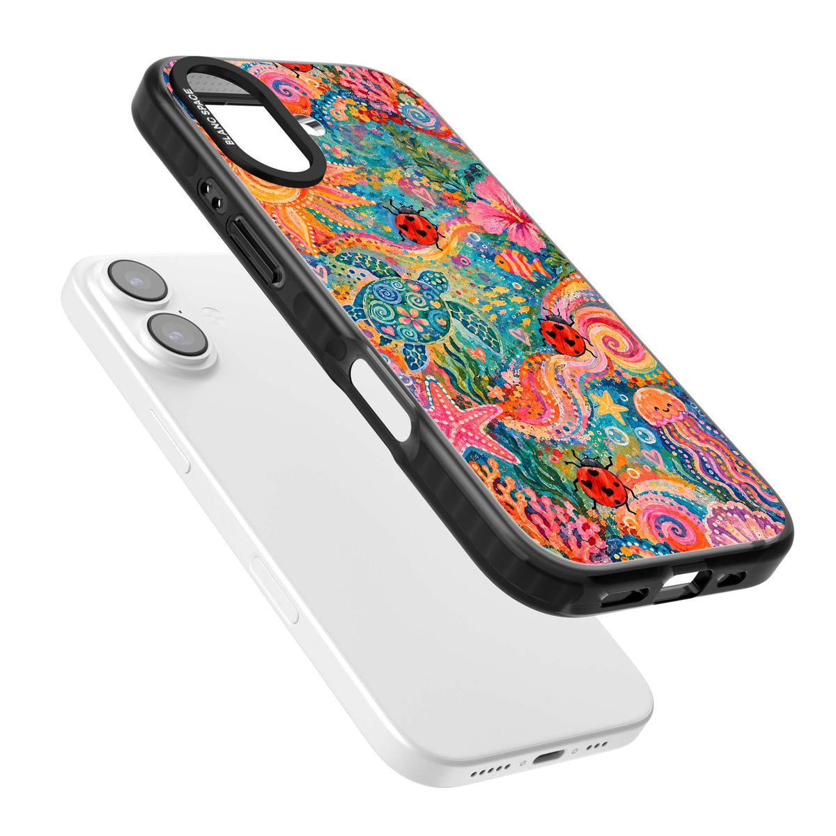 Coral Whimsy for her iPhone case | Black Impact Magsafe case for iPhone 17